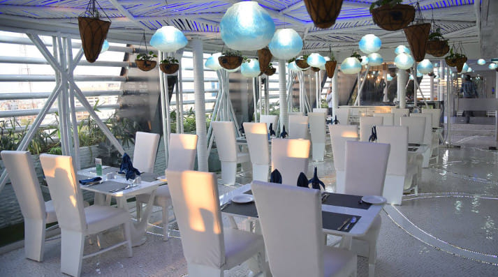 Relax on the rooftop with a great view and food