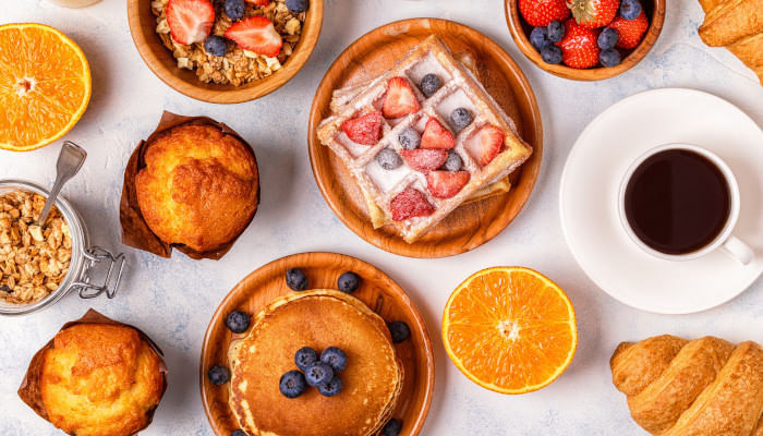 Pancakes, waffles and sweet treats for breakfast