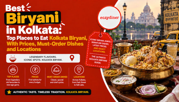 Five biryani restaurants bookable on EazyDiner, from Aminia's aloo-and-egg classic to Oudh 1590's Awadhi dum pukht, compared by price, offer and neighbourhood