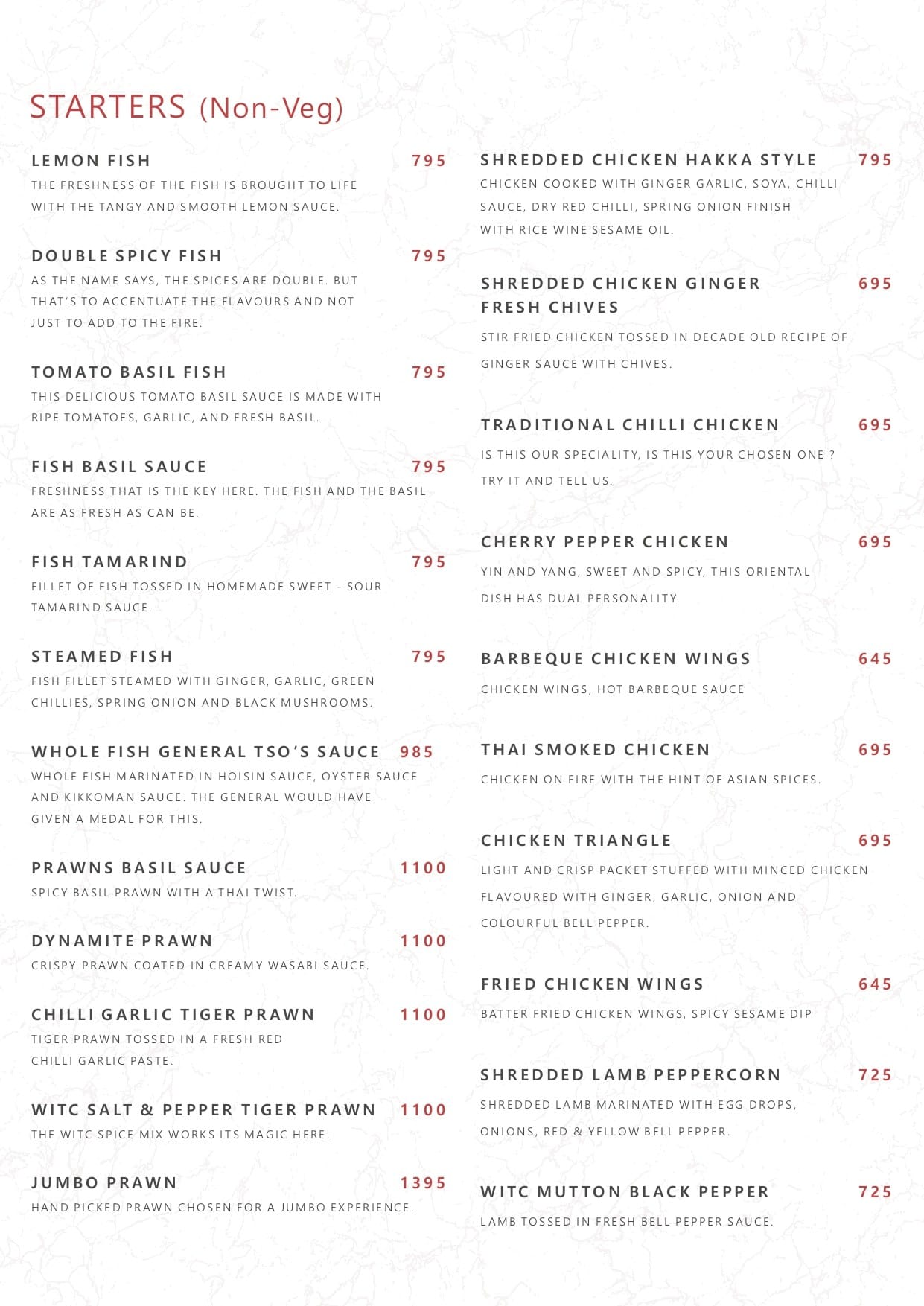 Dining Experience for Two at Wok In The Clouds, West Delhi — Food menu
