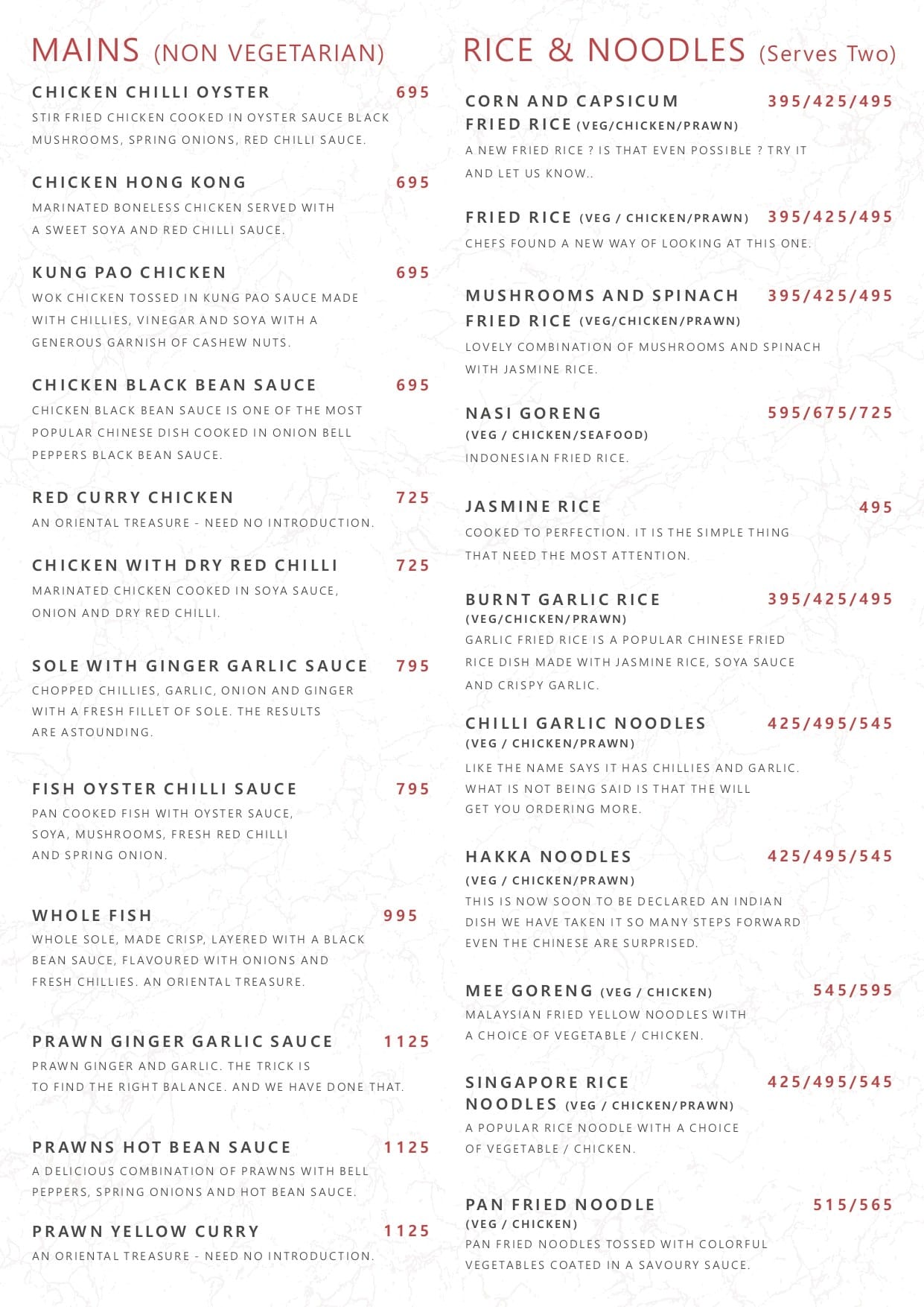 Dining Experience for Two at Wok In The Clouds, West Delhi — Food menu
