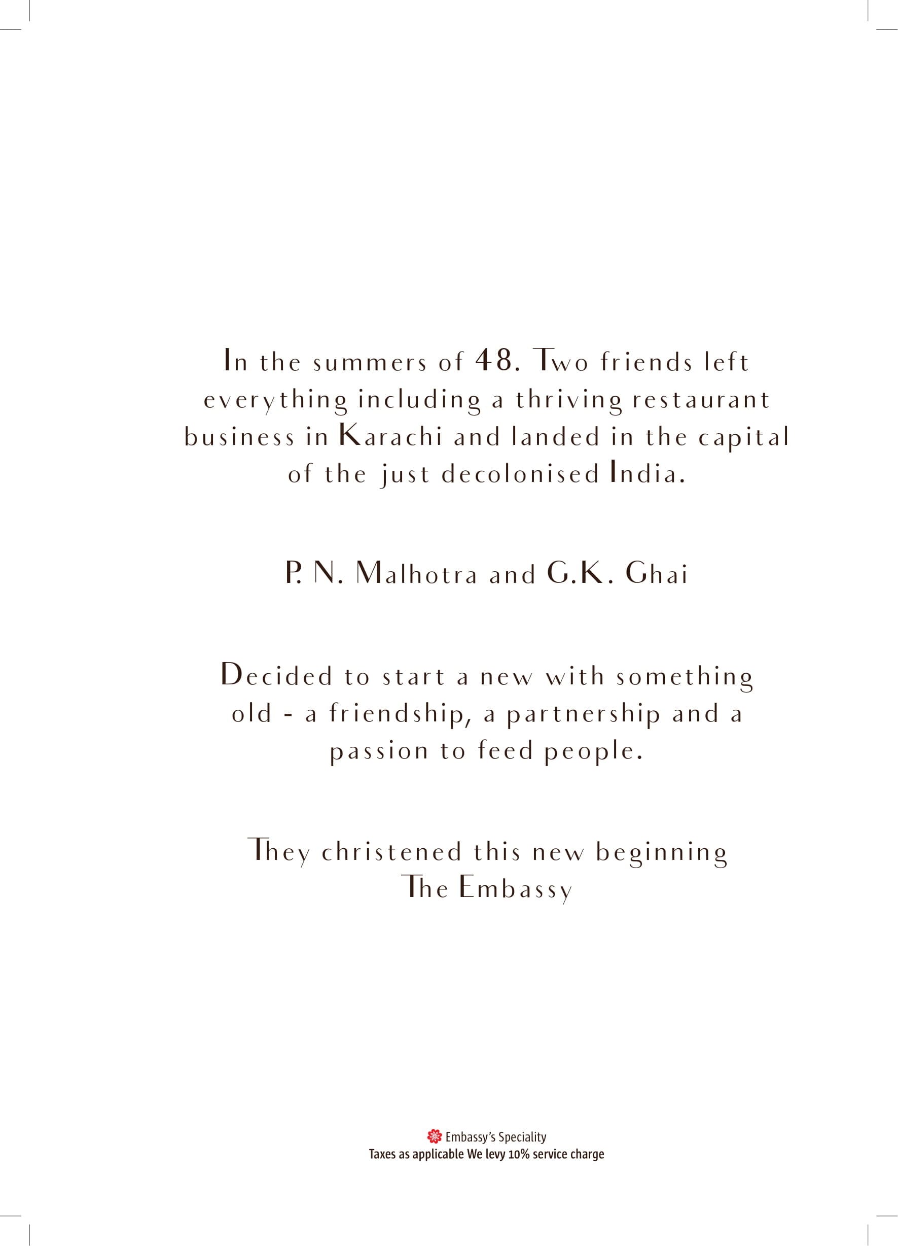 Dining Experience for Two at The Embassy, Central Delhi — Food menu
