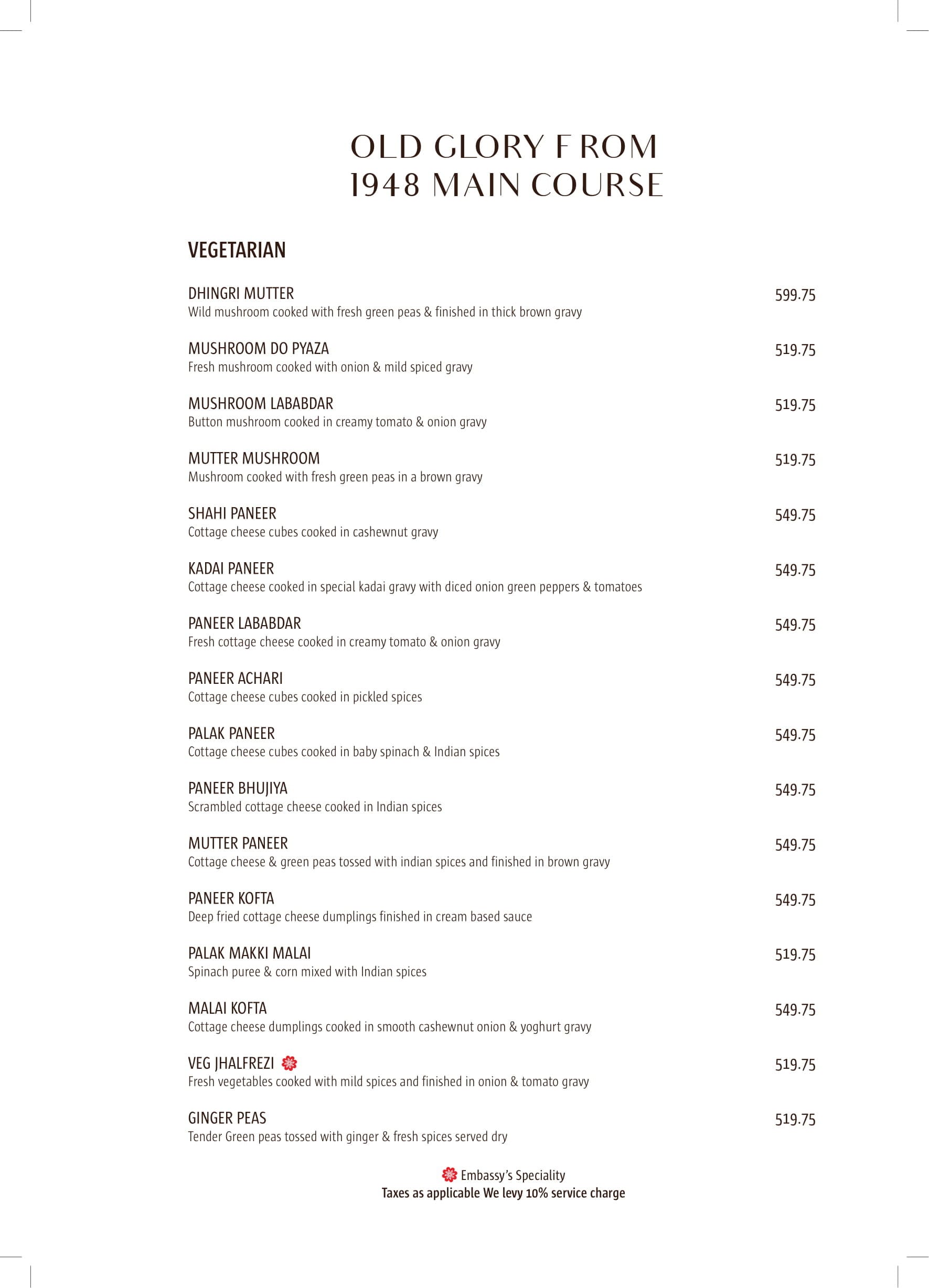 Dining Experience for Two at The Embassy, Central Delhi — Food menu