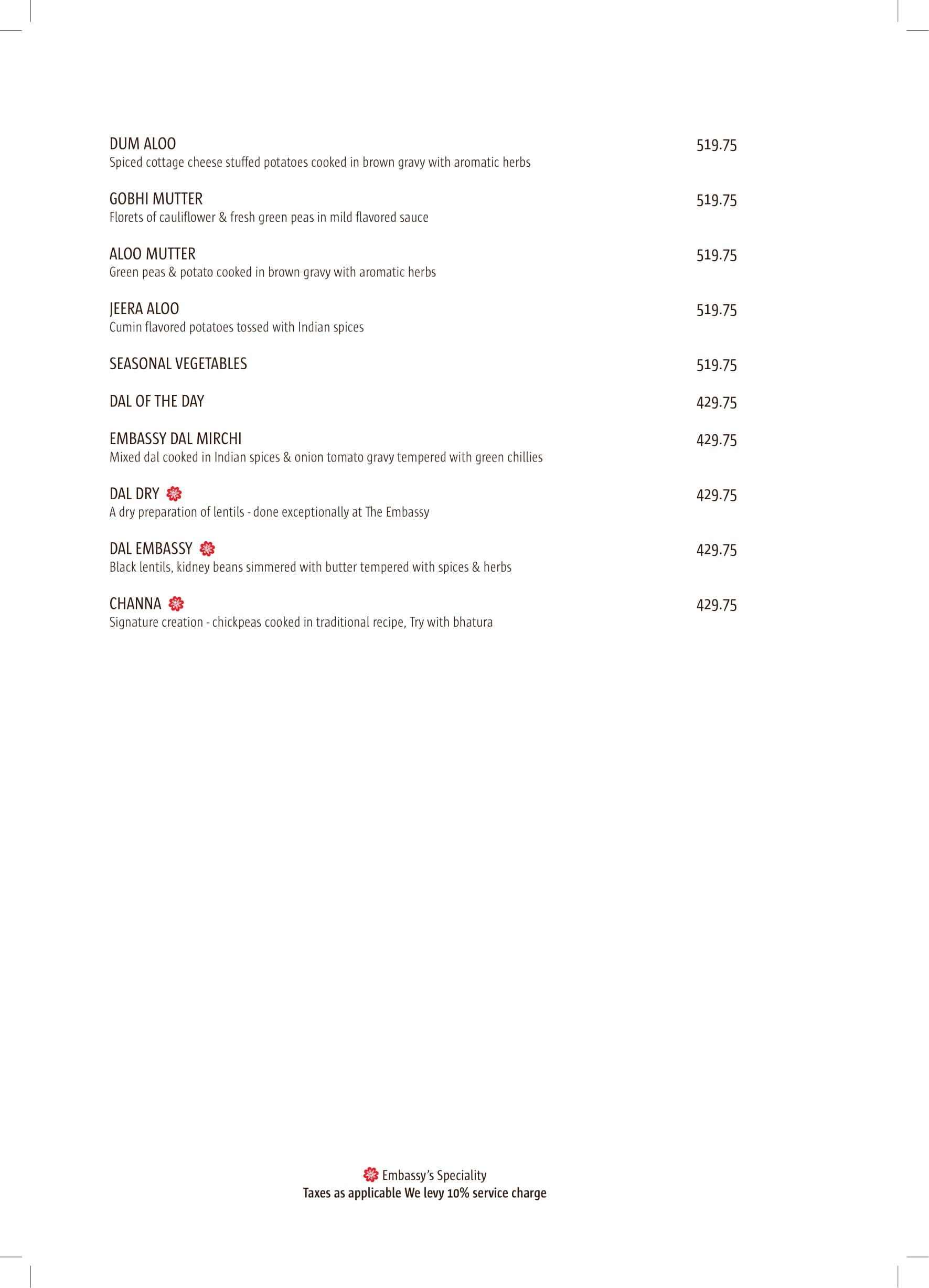 Dining Experience for Two at The Embassy, Central Delhi — Food menu