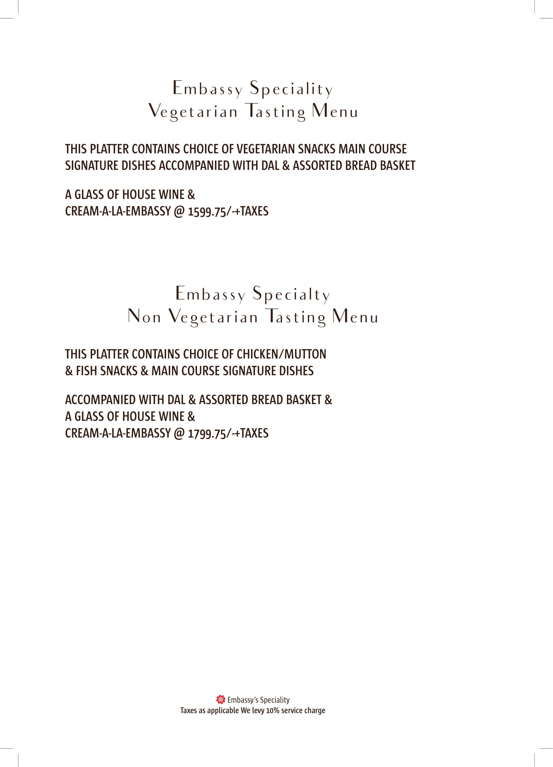 Dining Experience for Two at The Embassy, Central Delhi — Food menu
