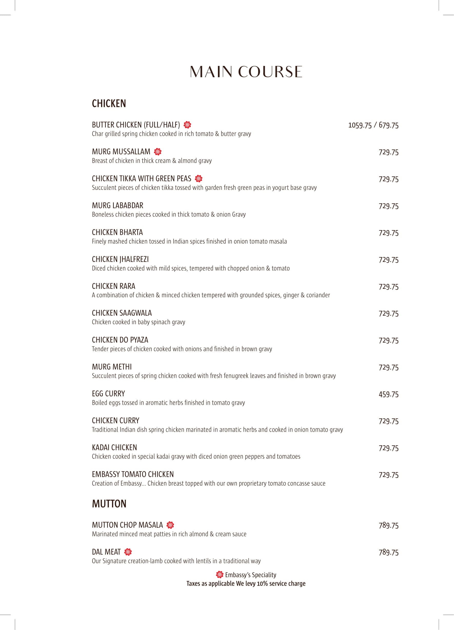 Dining Experience for Two at The Embassy, Central Delhi — Food menu