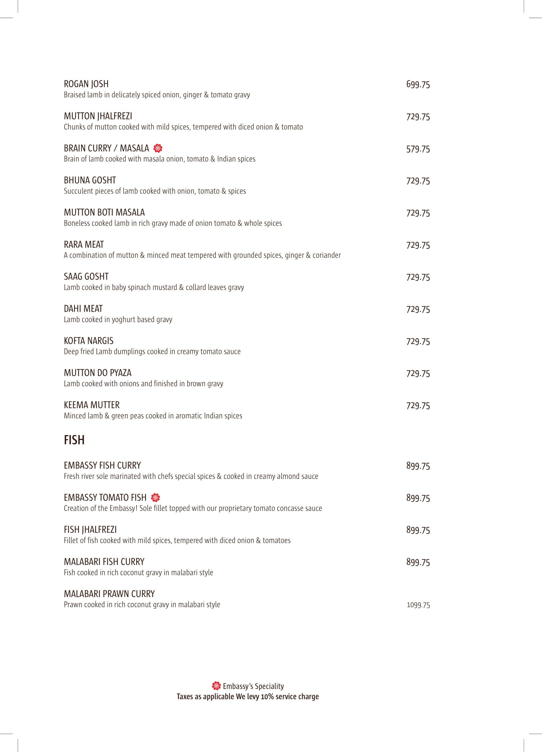 Dining Experience for Two at The Embassy, Central Delhi — Food menu