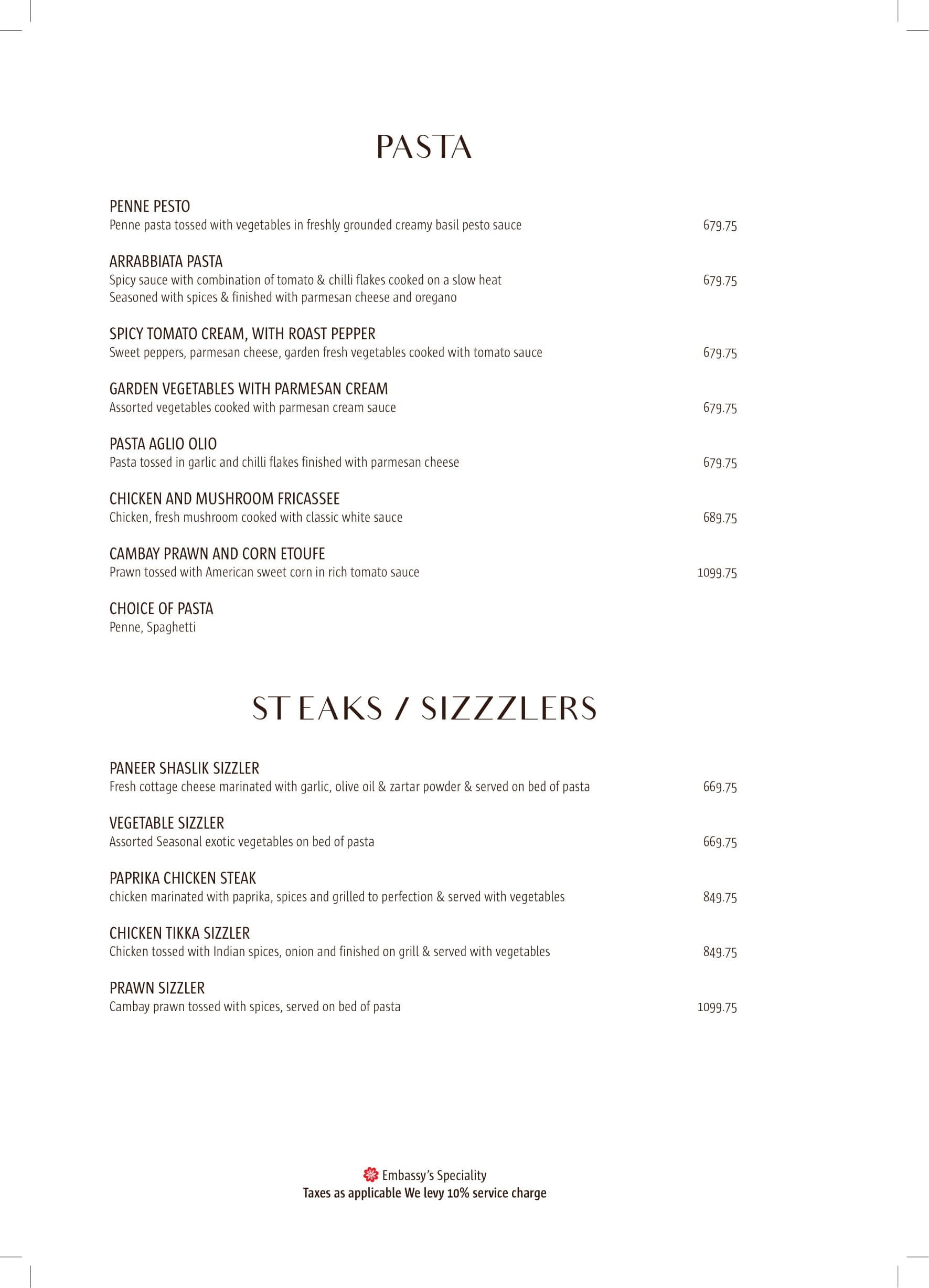 Dining Experience for Two at The Embassy, Central Delhi — Food menu