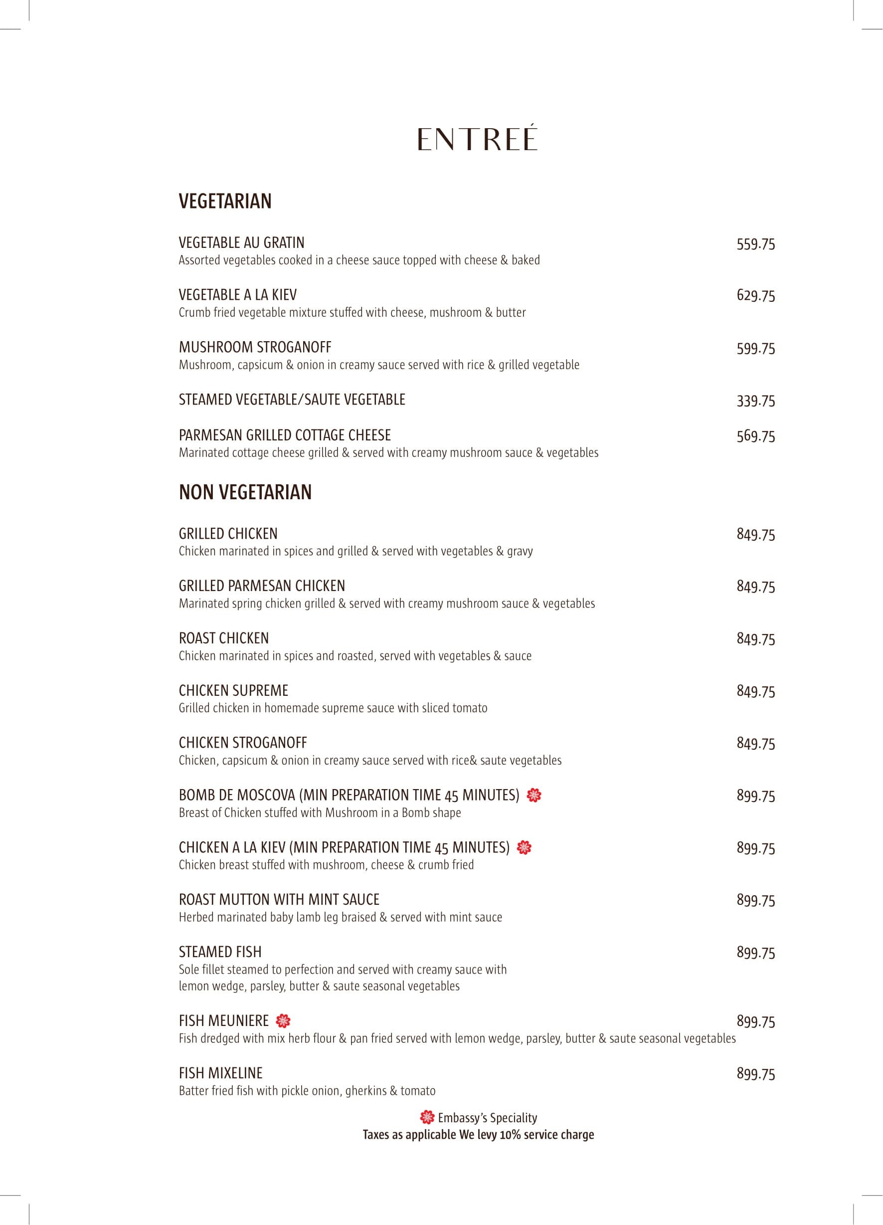 Dining Experience for Two at The Embassy, Central Delhi — Food menu