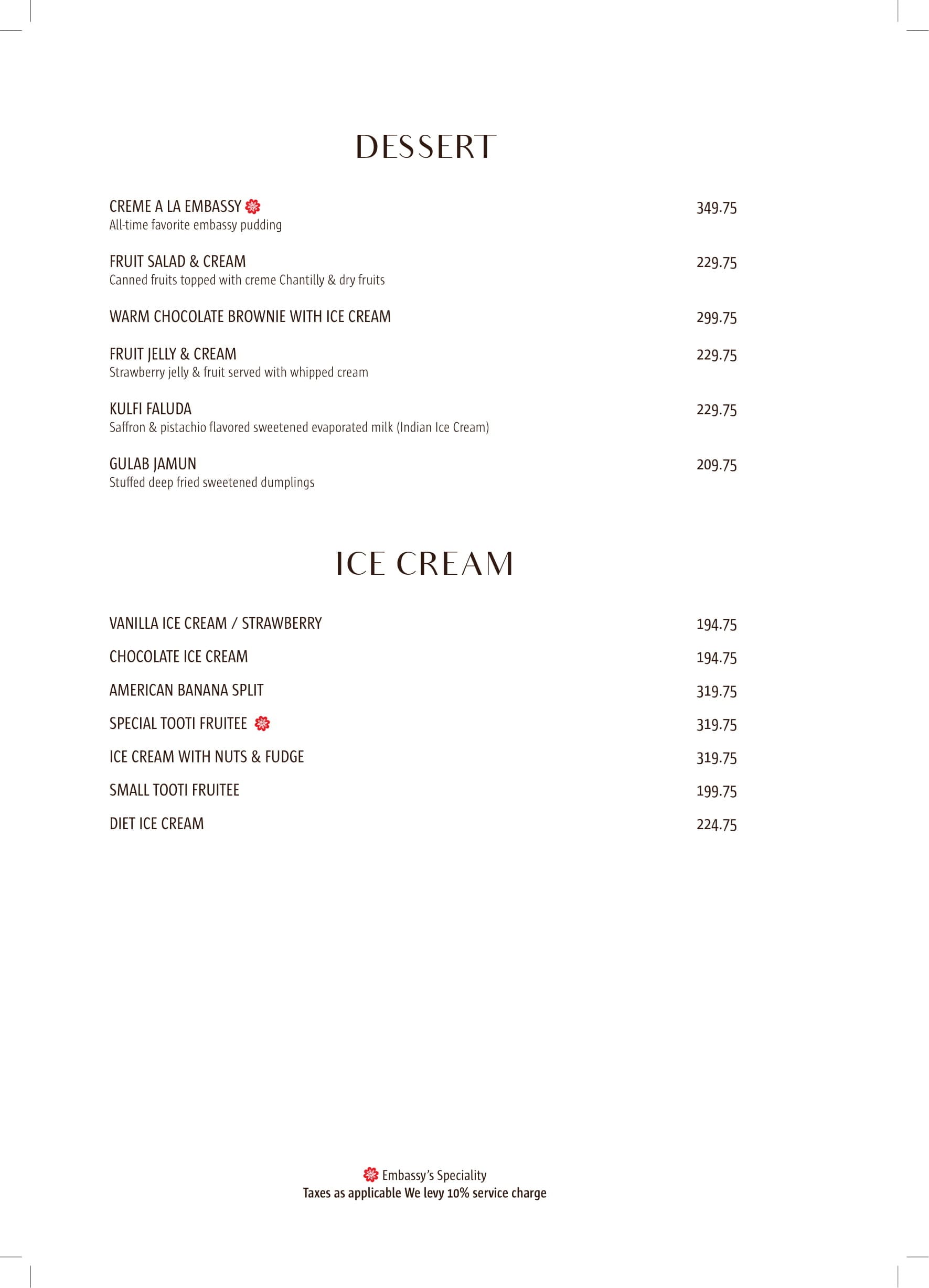 Dining Experience for Two at The Embassy, Central Delhi — Food menu