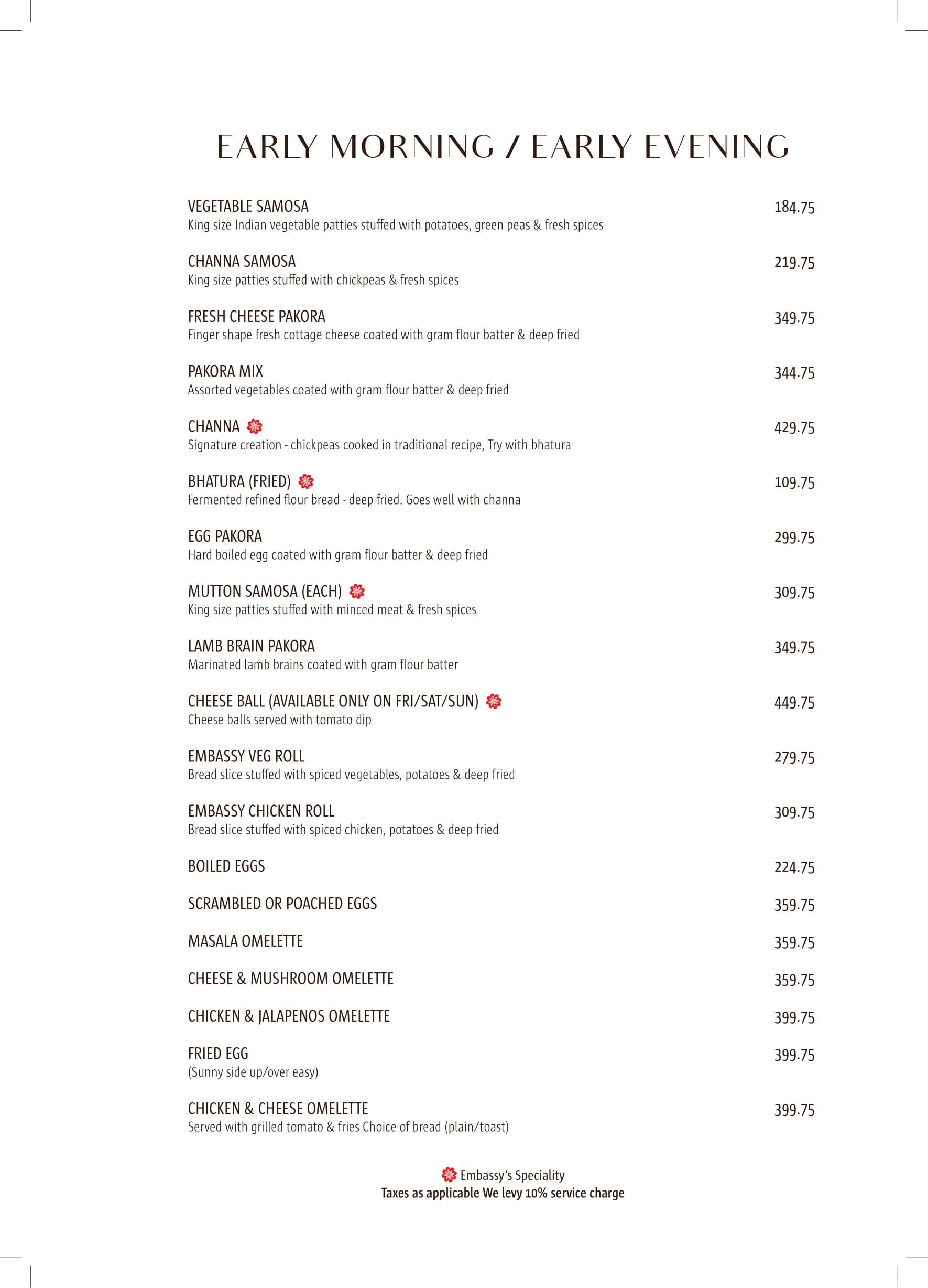 Dining Experience for Two at The Embassy, Central Delhi — Food menu