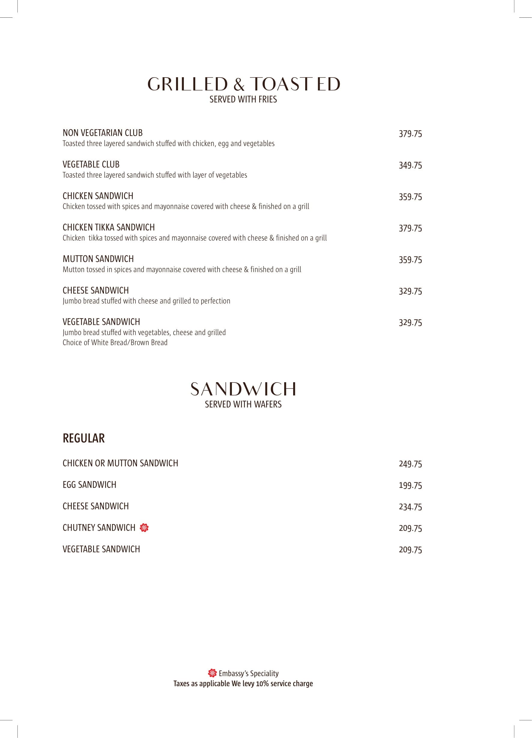 Dining Experience for Two at The Embassy, Central Delhi — Food menu