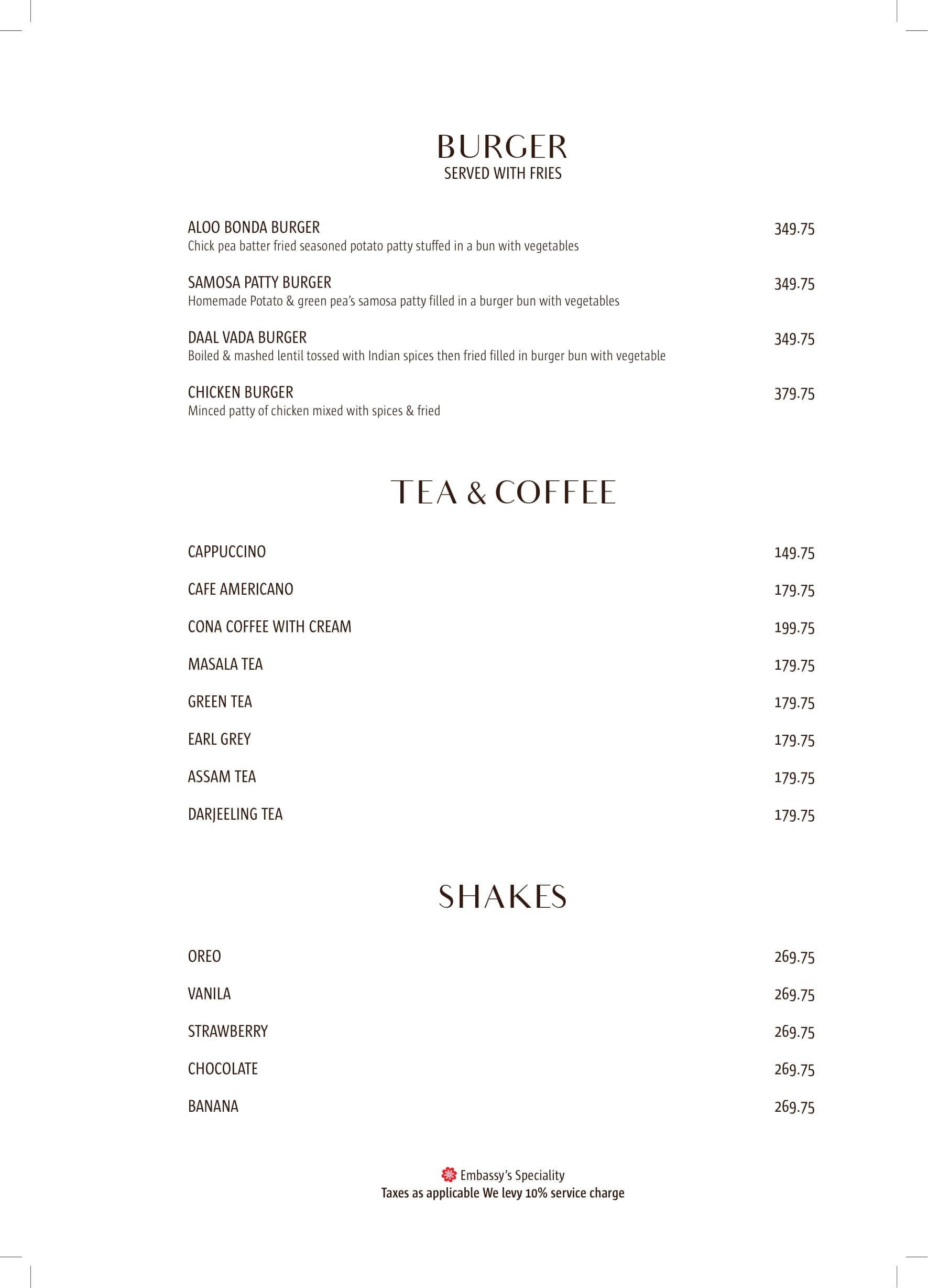 Dining Experience for Two at The Embassy, Central Delhi — Food menu