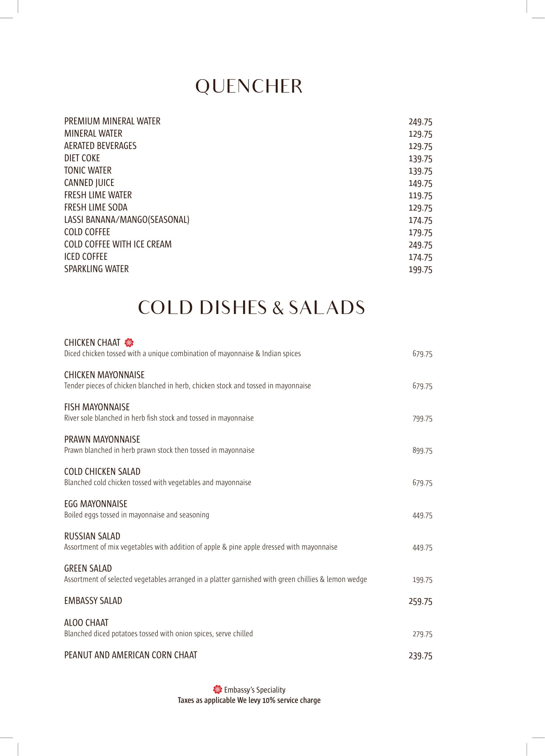 Dining Experience for Two at The Embassy, Central Delhi — Food menu