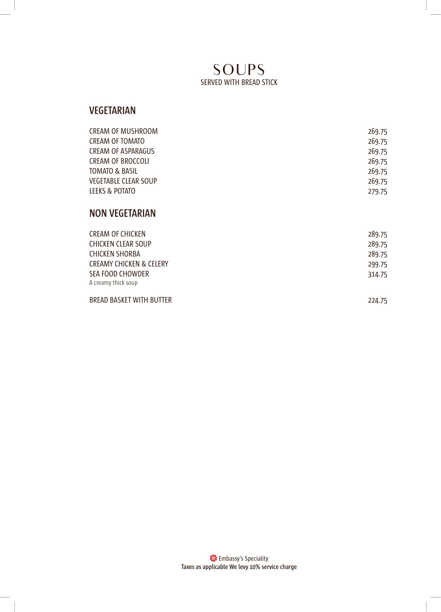 Dining Experience for Two at The Embassy, Central Delhi — Food menu