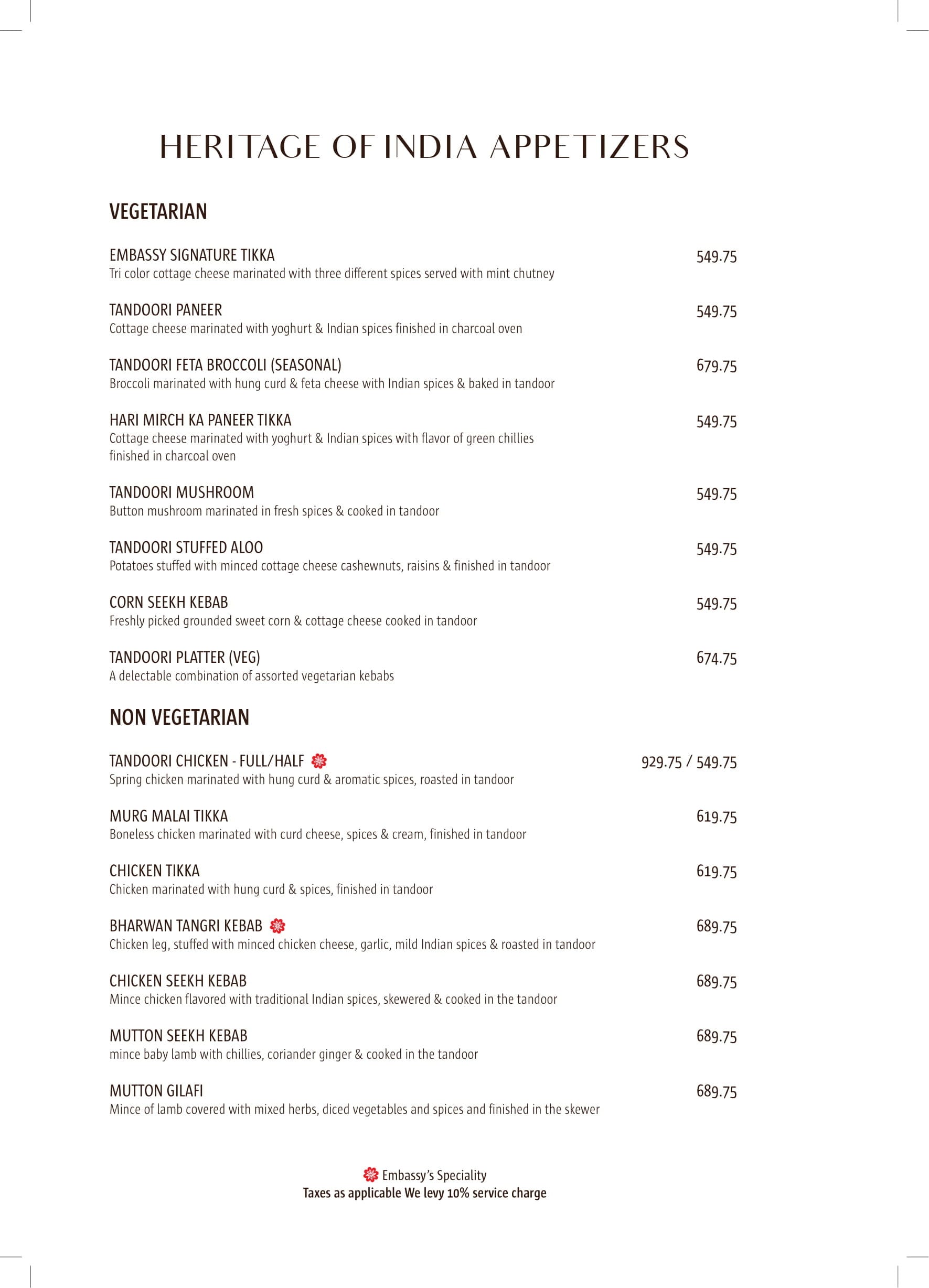 Dining Experience for Two at The Embassy, Central Delhi — Food menu