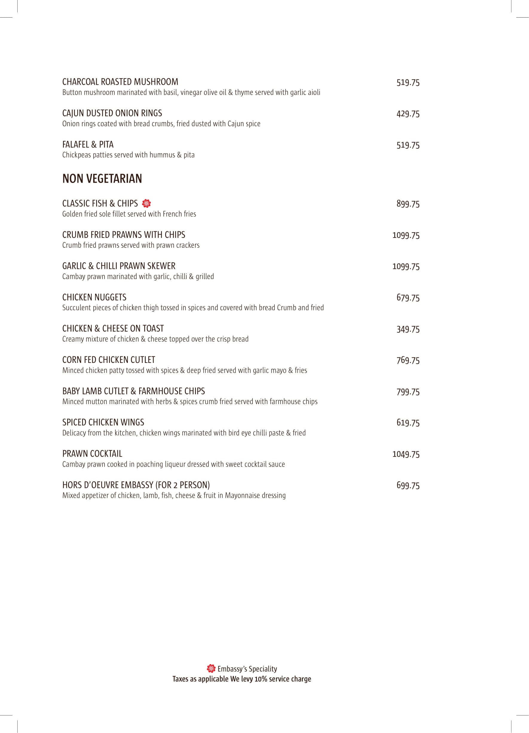 Dining Experience for Two at The Embassy, Central Delhi — Food menu