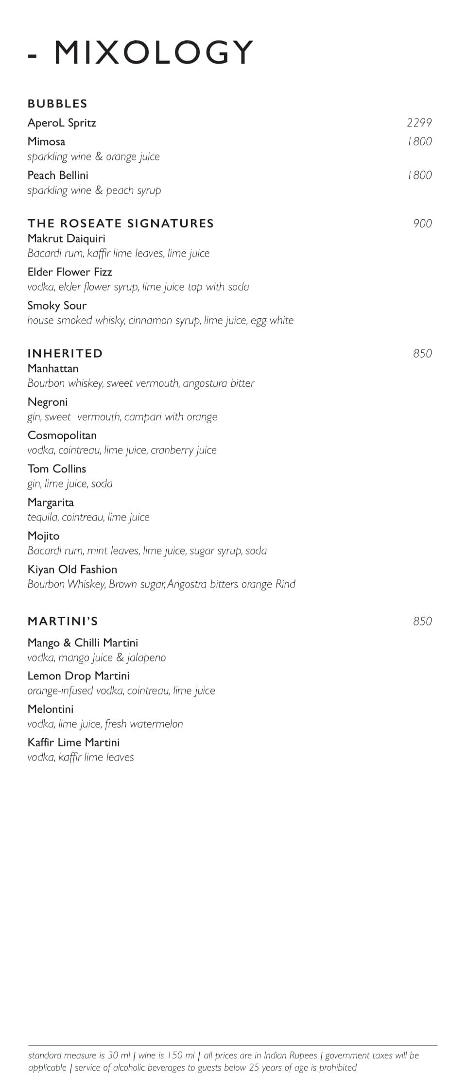 Dining Experience for Two at Kiyan, New Delhi — Beverages menu