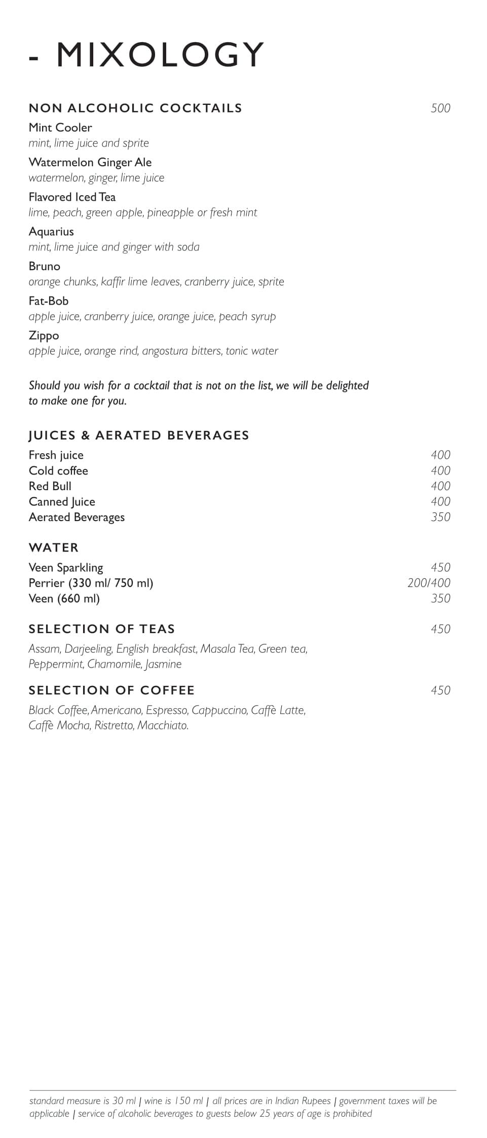 Dining Experience for Two at Kiyan, New Delhi — Beverages menu