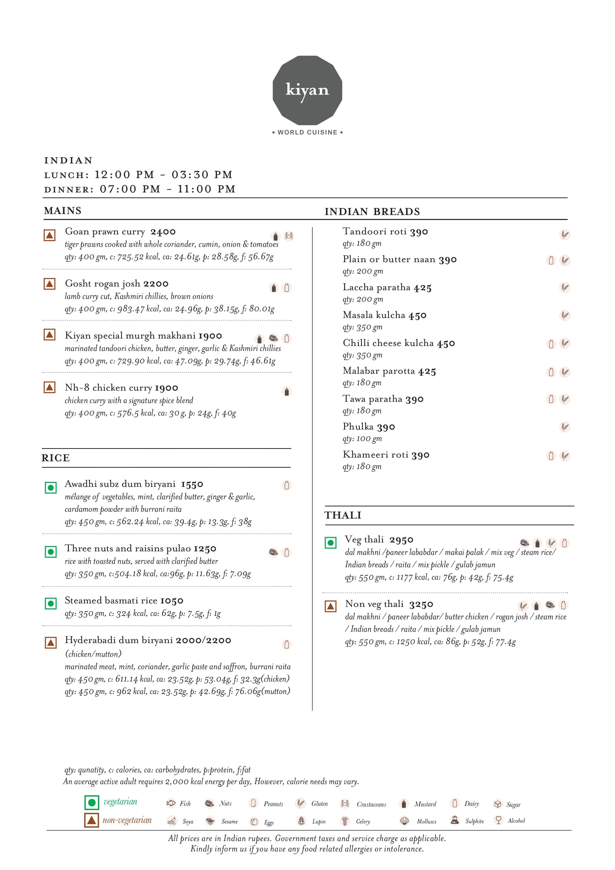Dining Experience for Two at Kiyan, New Delhi — Food menu