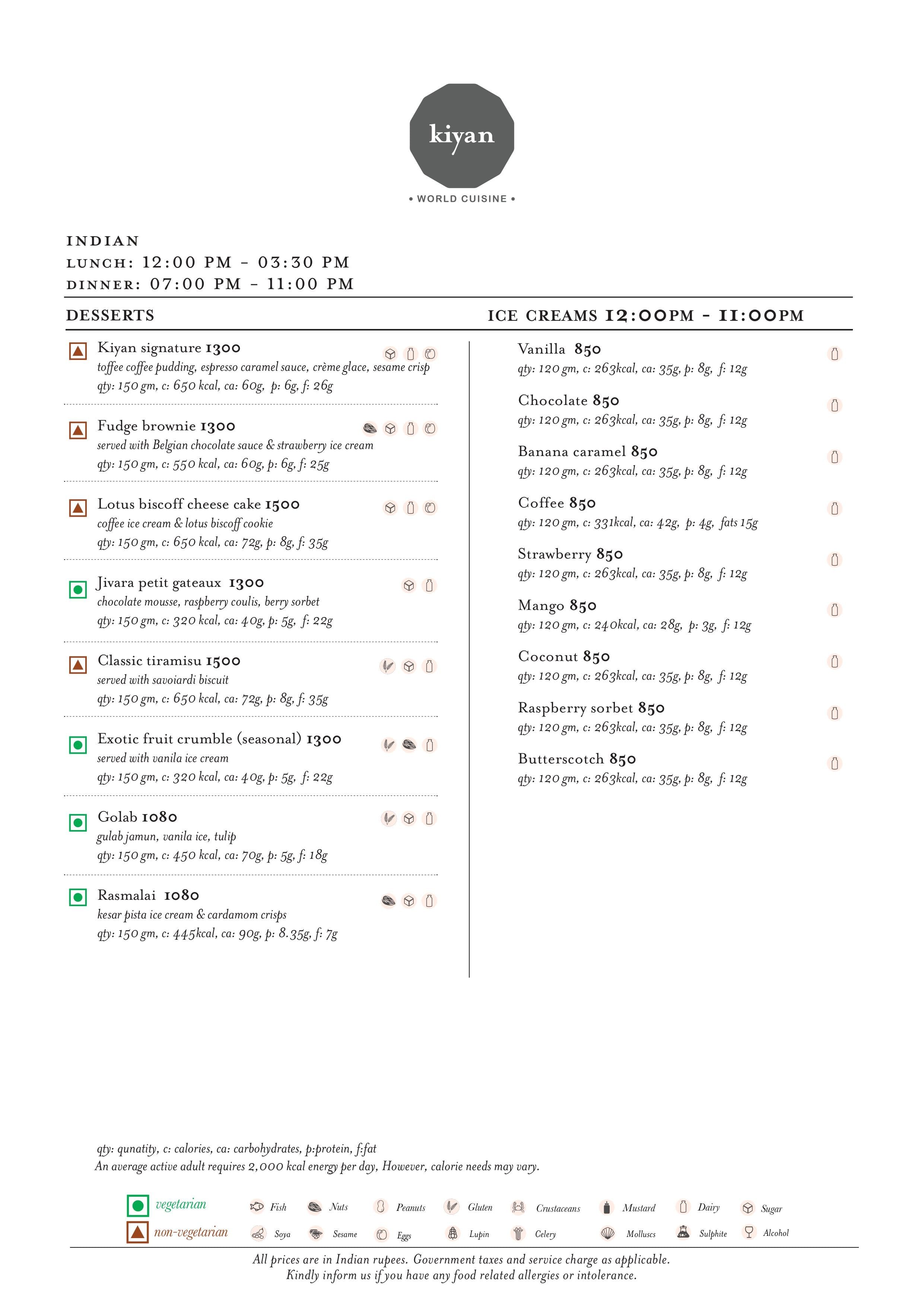 Dining Experience for Two at Kiyan, New Delhi — Food menu