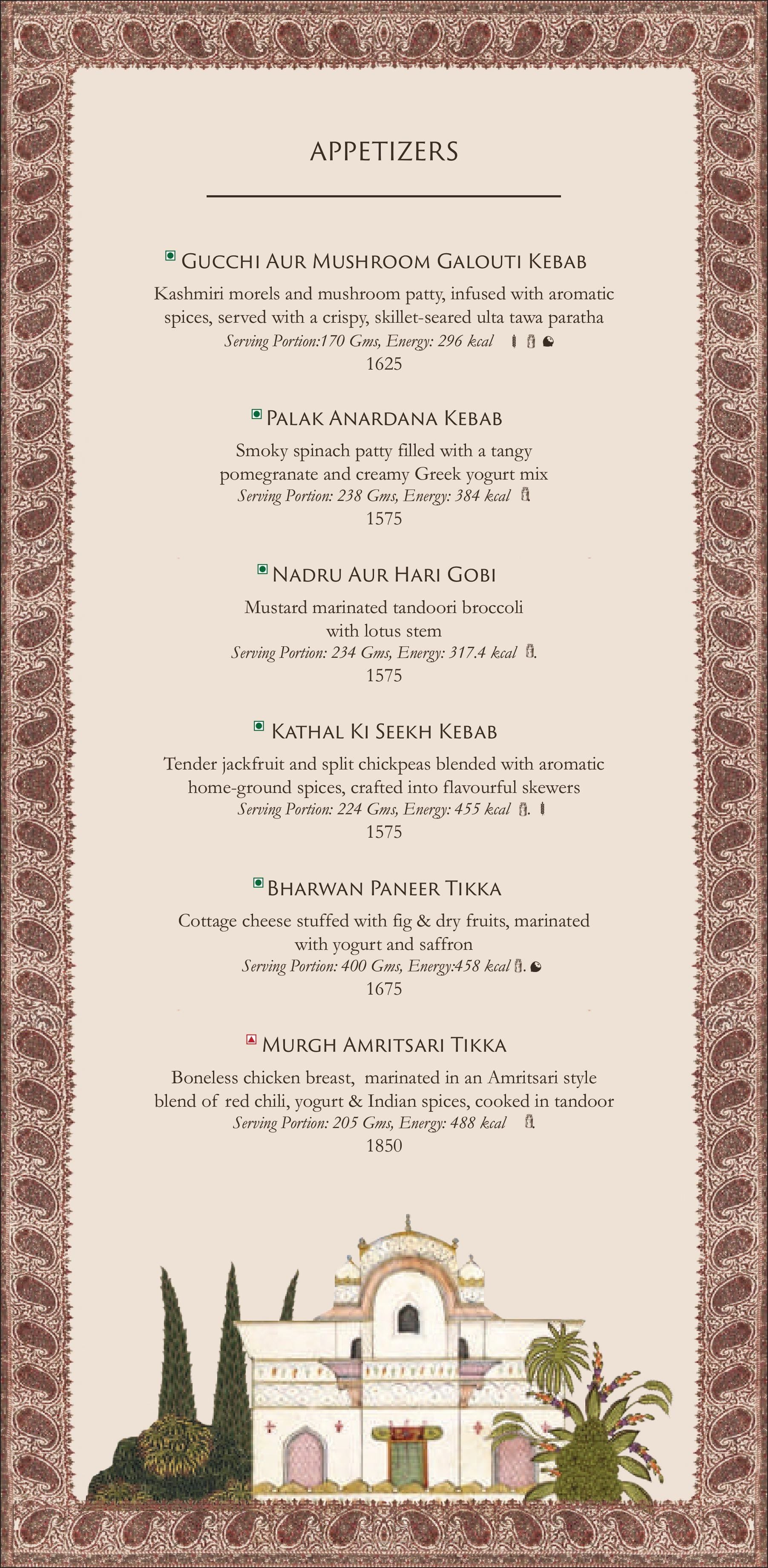 Dining Experience for Two at Jamavar, New Delhi — Food menu