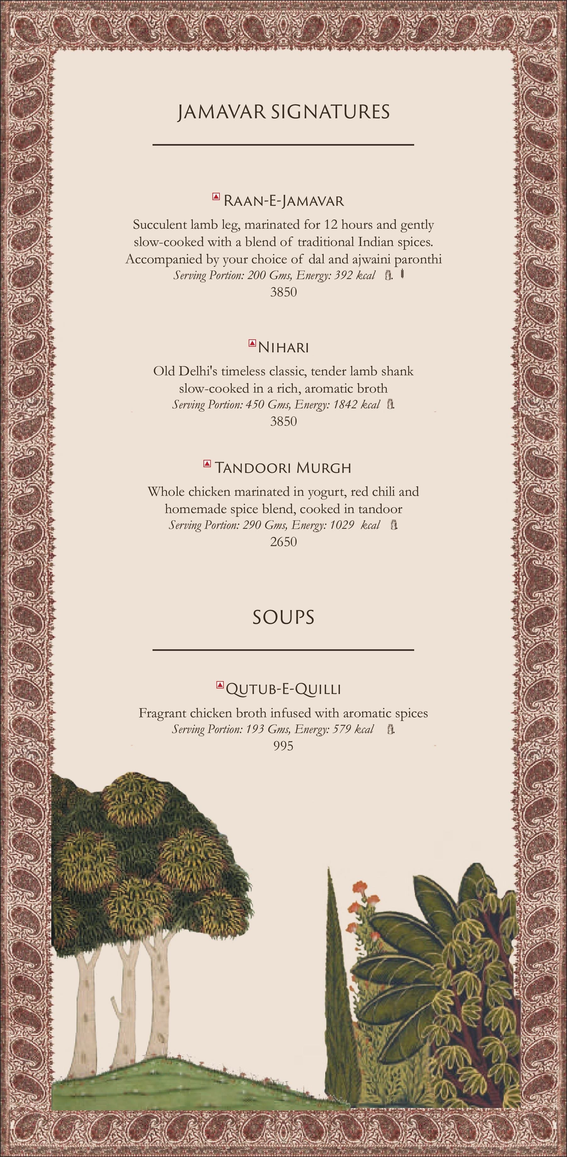 Dining Experience for Two at Jamavar, New Delhi — Food menu