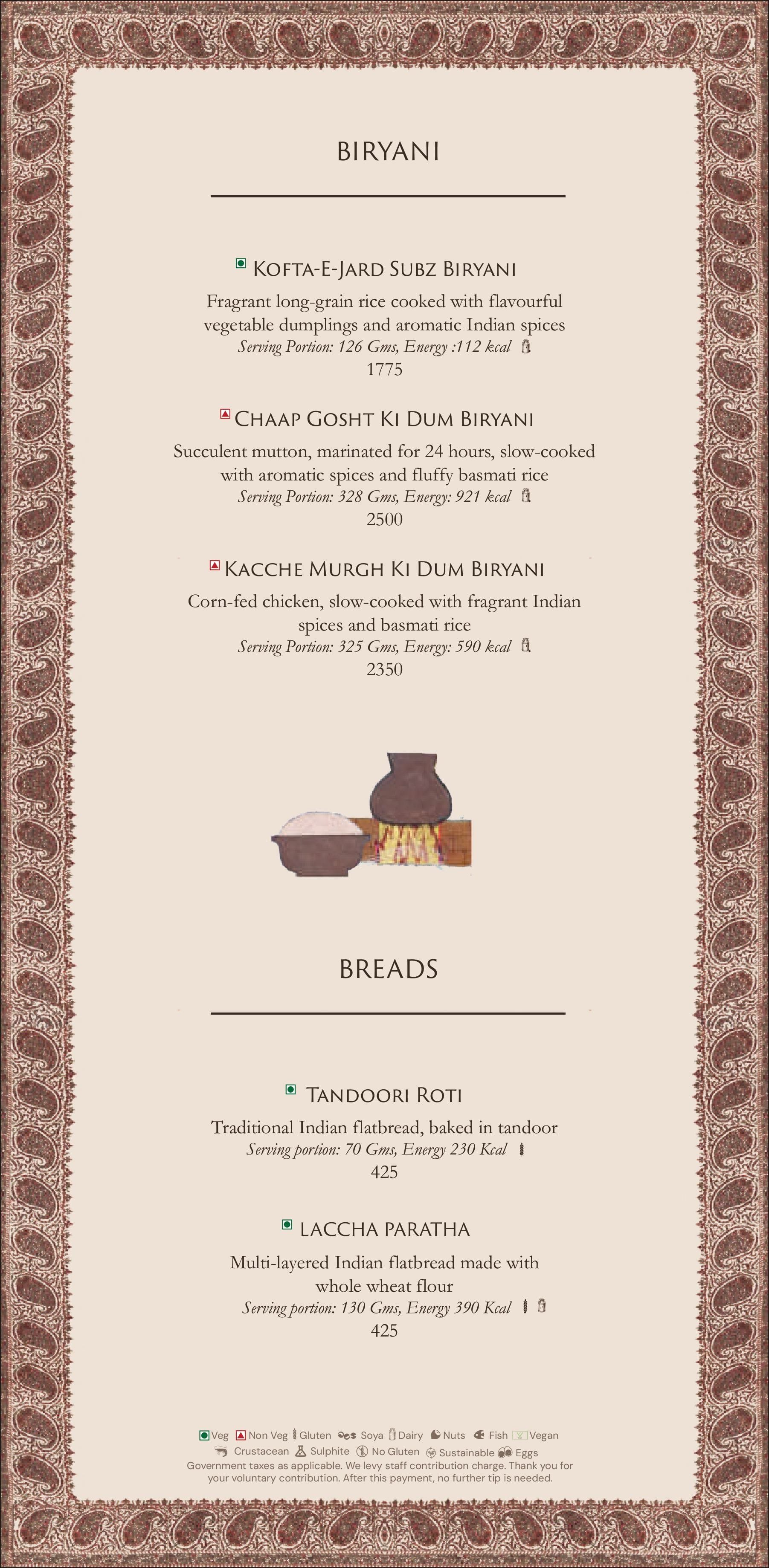 Dining Experience for Two at Jamavar, New Delhi — Food menu