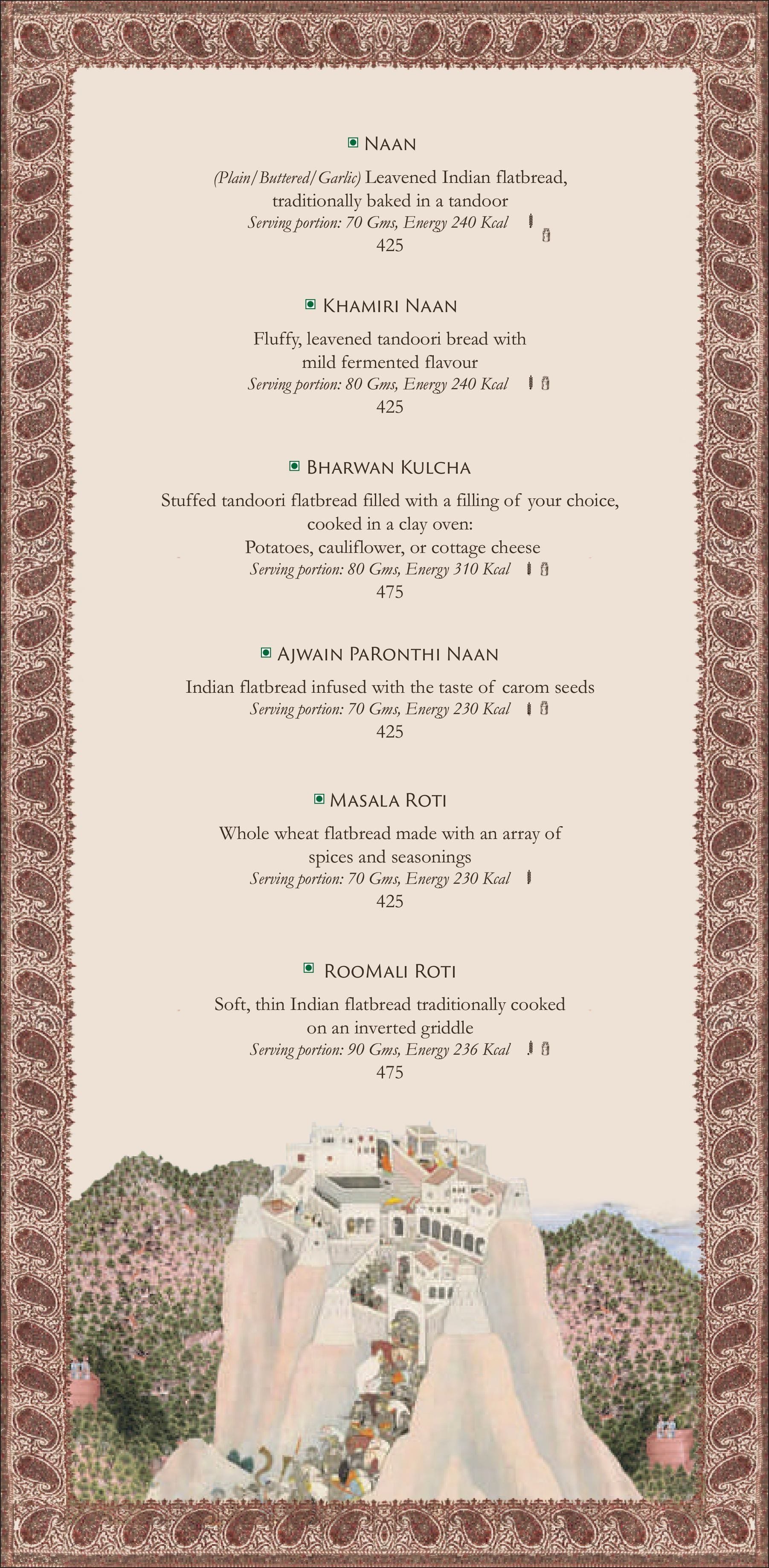 Dining Experience for Two at Jamavar, New Delhi — Food menu