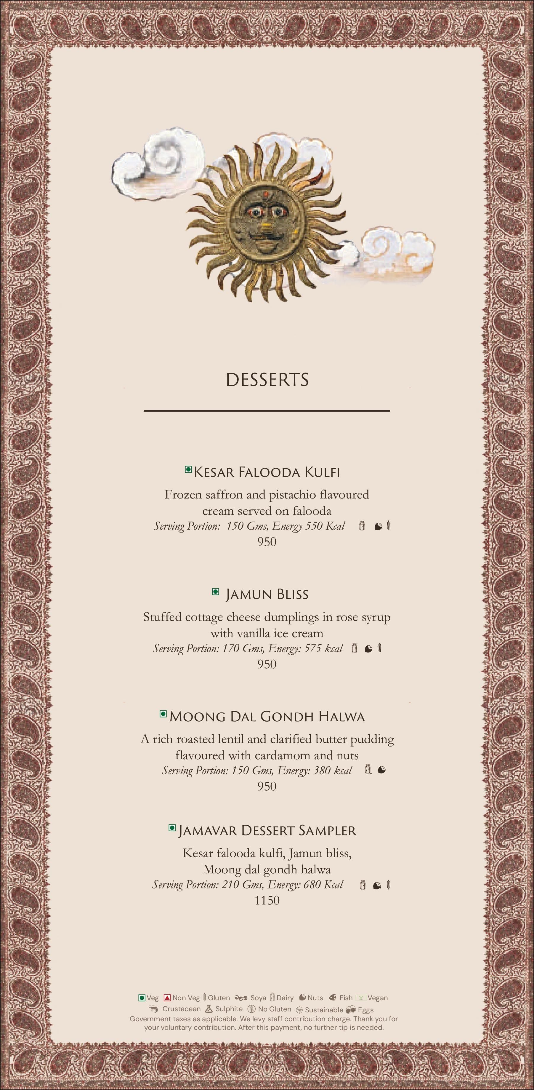 Dining Experience for Two at Jamavar, New Delhi — Food menu