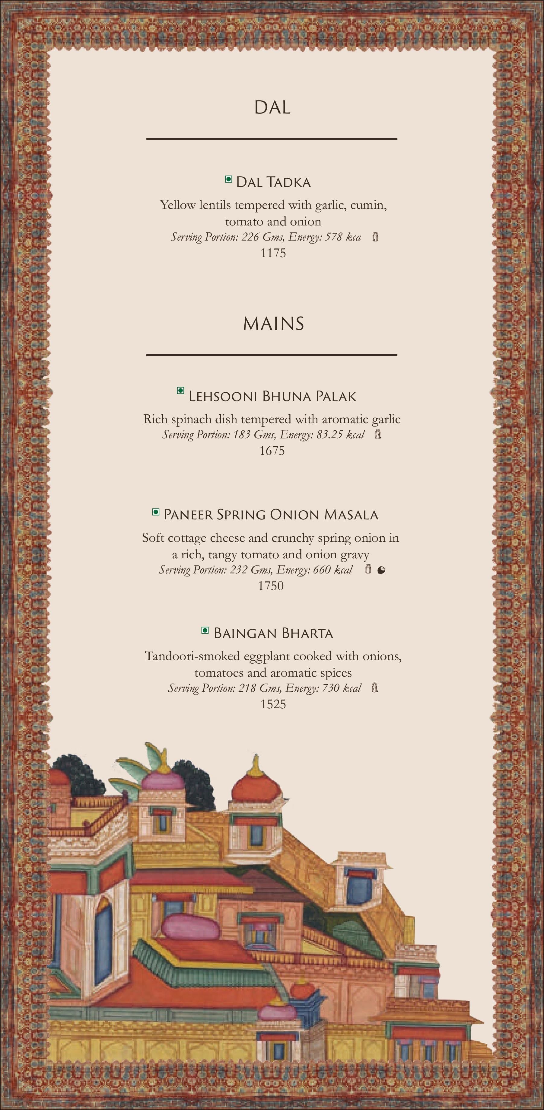 Dining Experience for Two at Jamavar, New Delhi — Food menu