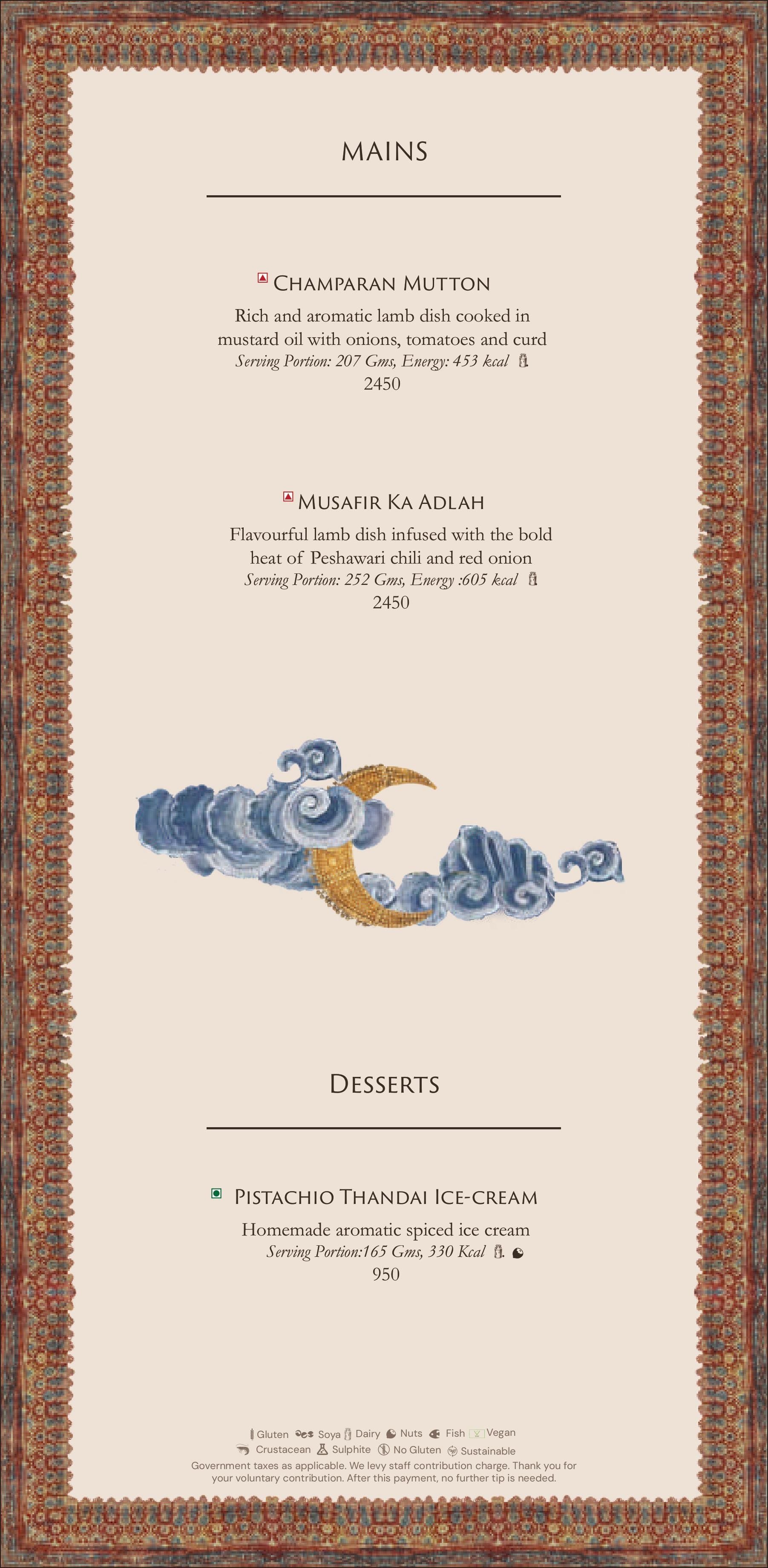 Dining Experience for Two at Jamavar, New Delhi — Food menu