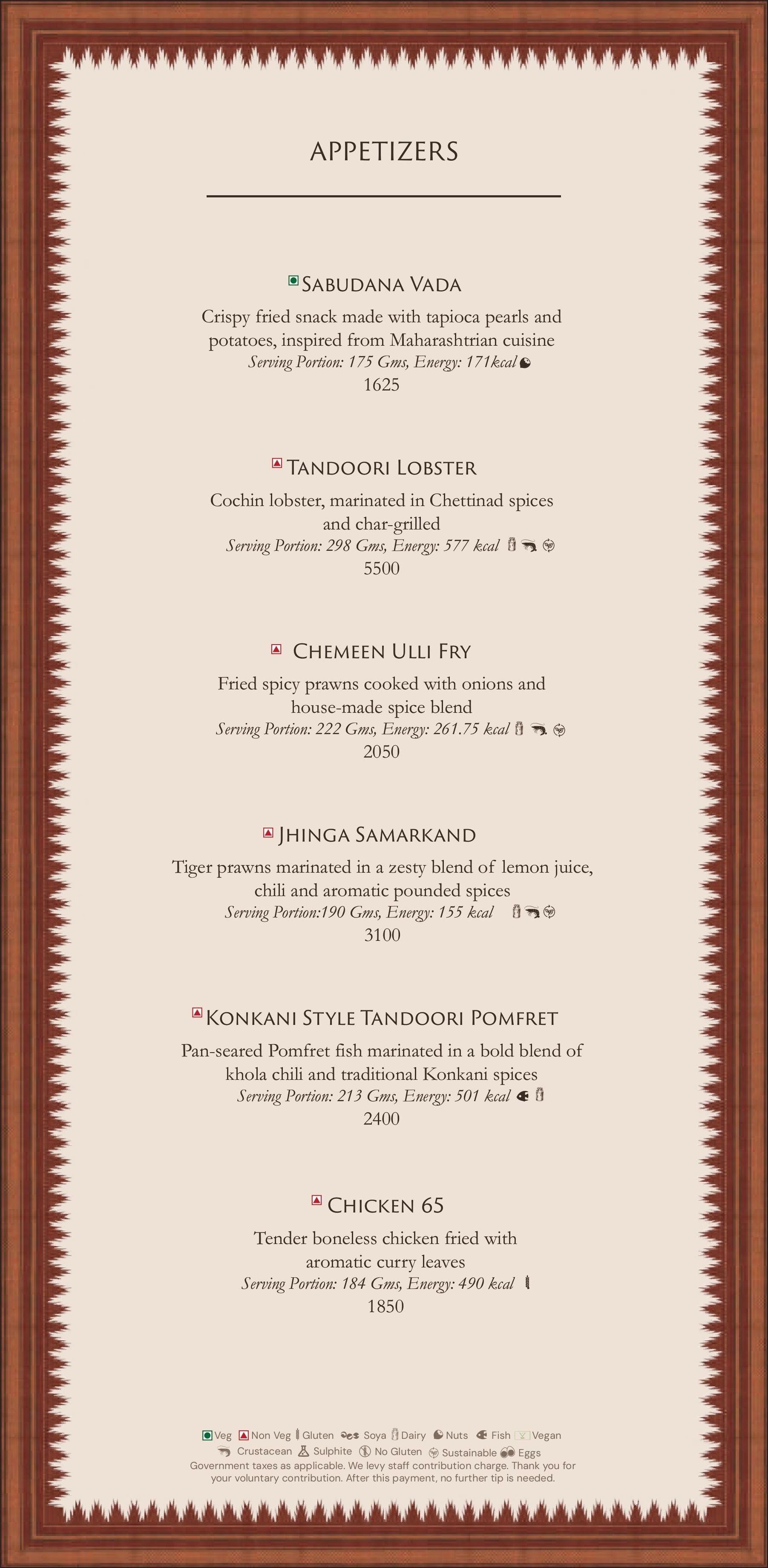 Dining Experience for Two at Jamavar, New Delhi — Food menu