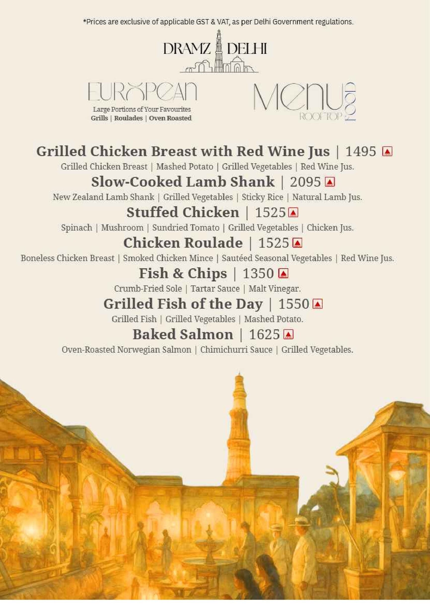 Dining Experience for Two at DRAMZ, South Delhi — Food menu
