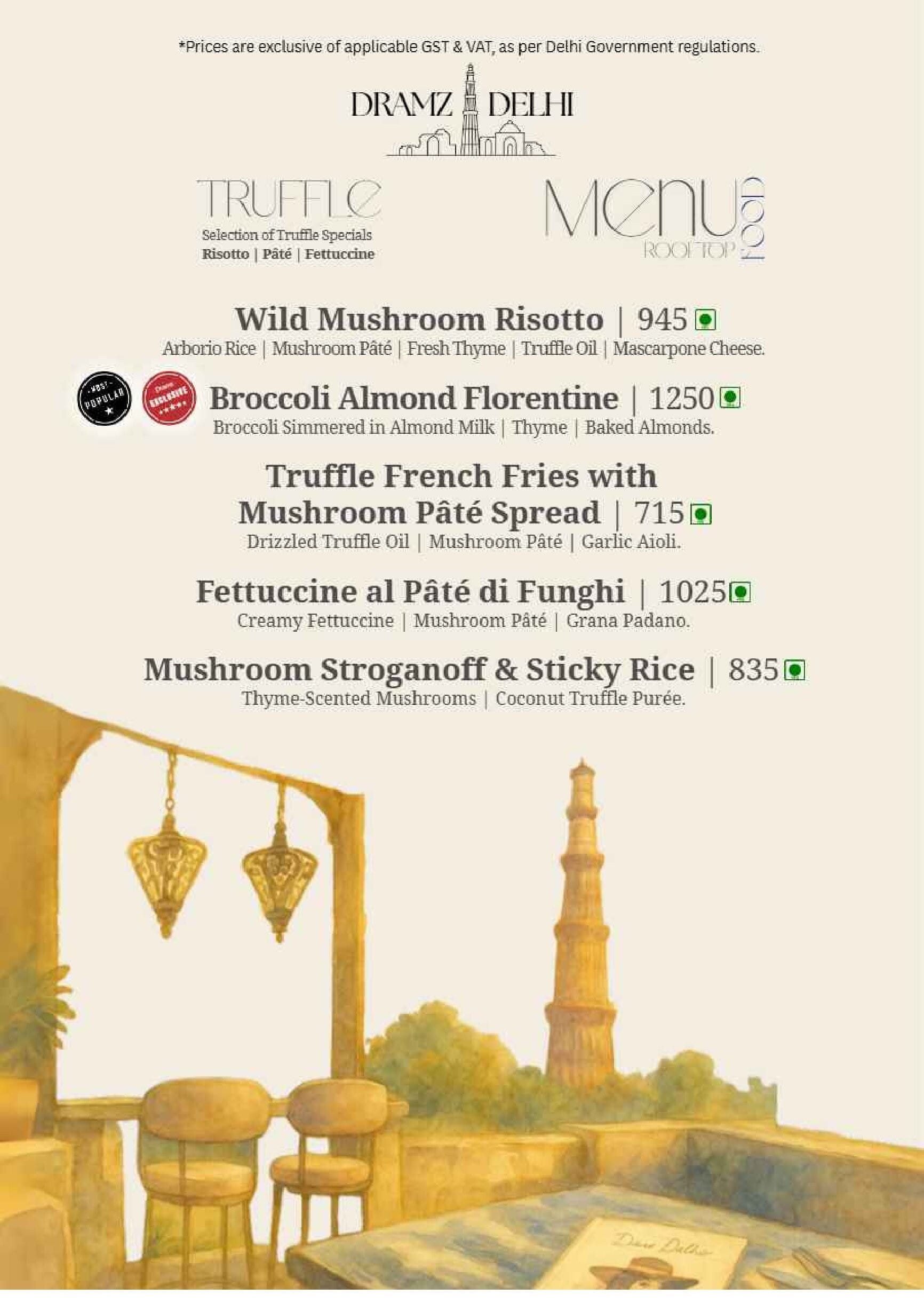 Dining Experience for Two at DRAMZ, South Delhi — Food menu