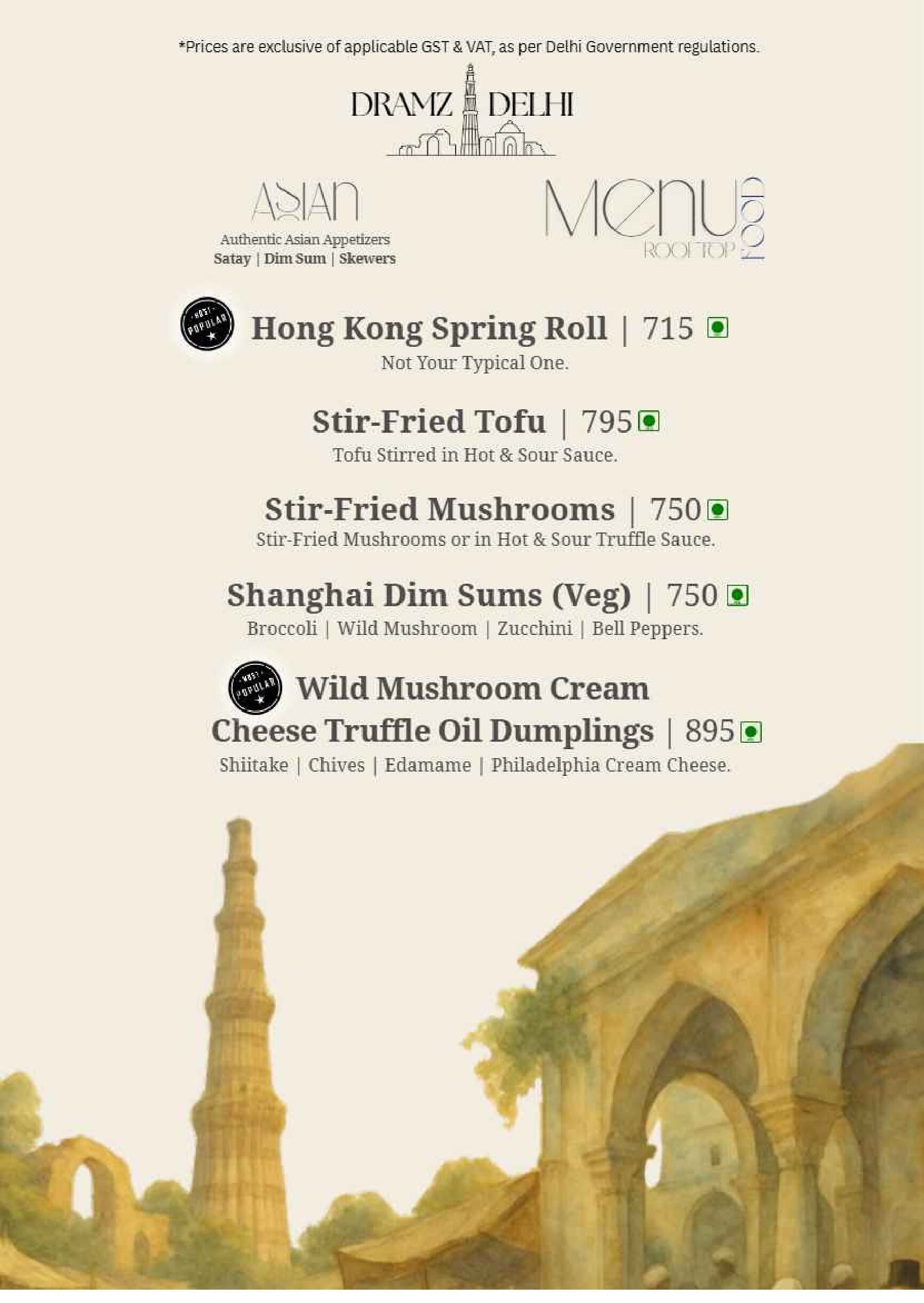 Dining Experience for Two at DRAMZ, South Delhi — Food menu