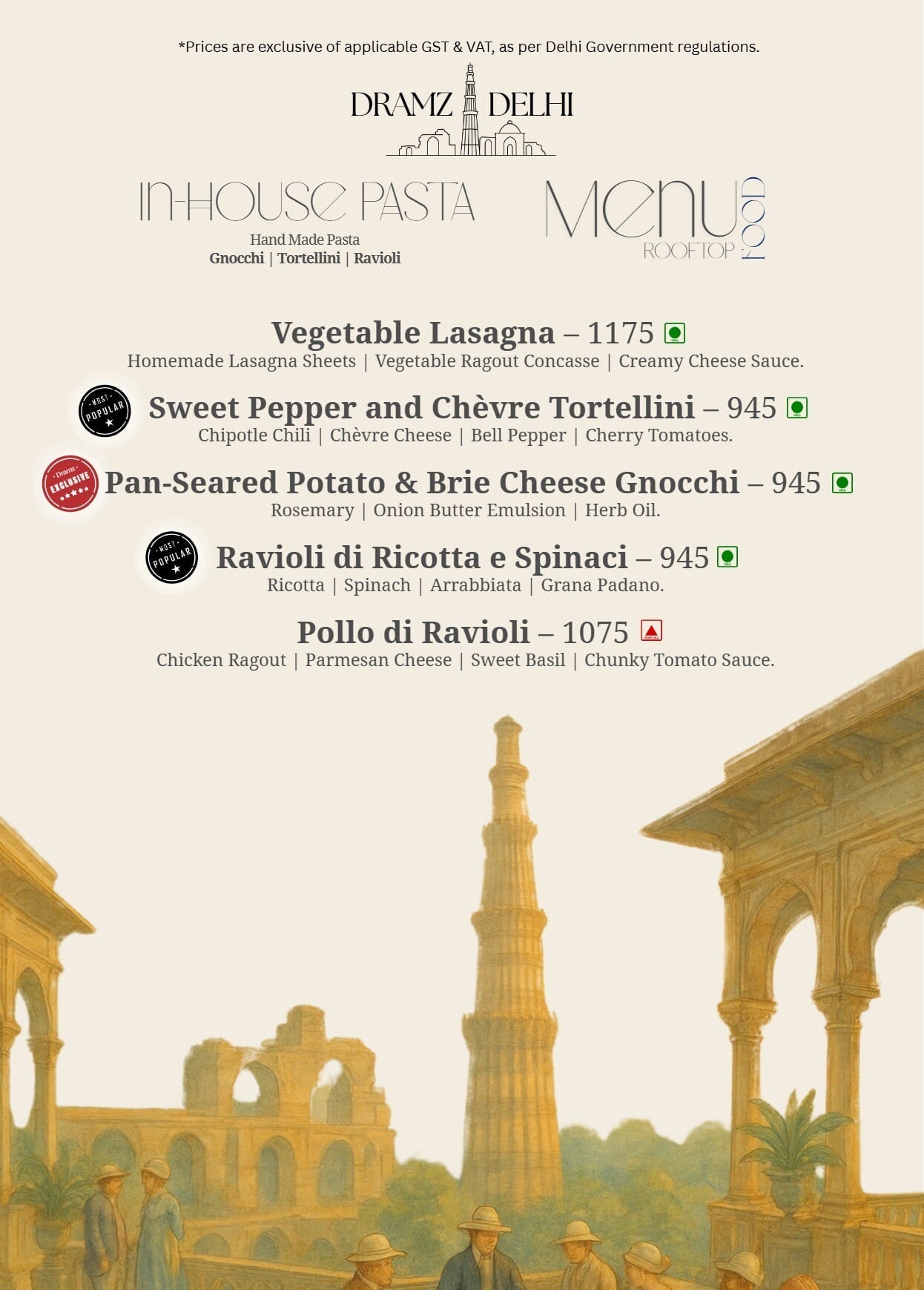 Dining Experience for Two at DRAMZ, South Delhi — Food menu