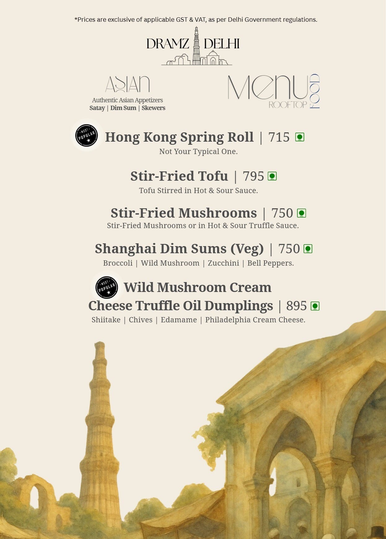 Dining Experience for Two at DRAMZ, South Delhi — Food menu