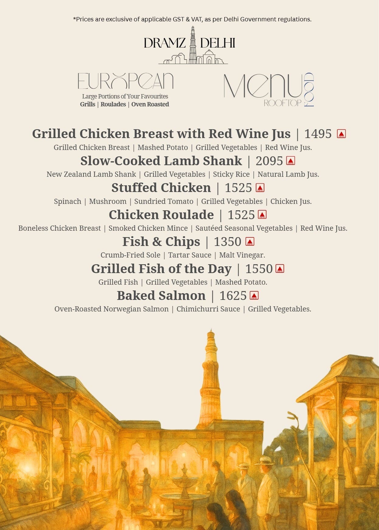 Dining Experience for Two at DRAMZ, South Delhi — Food menu