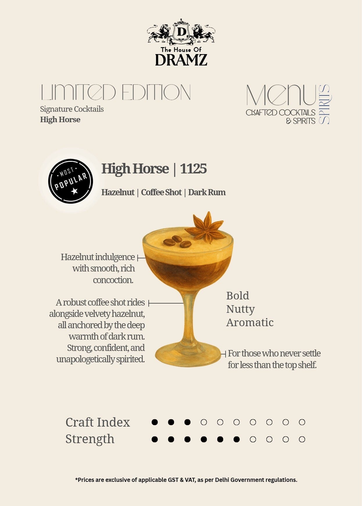 Dining Experience for Two at DRAMZ, South Delhi — Food menu