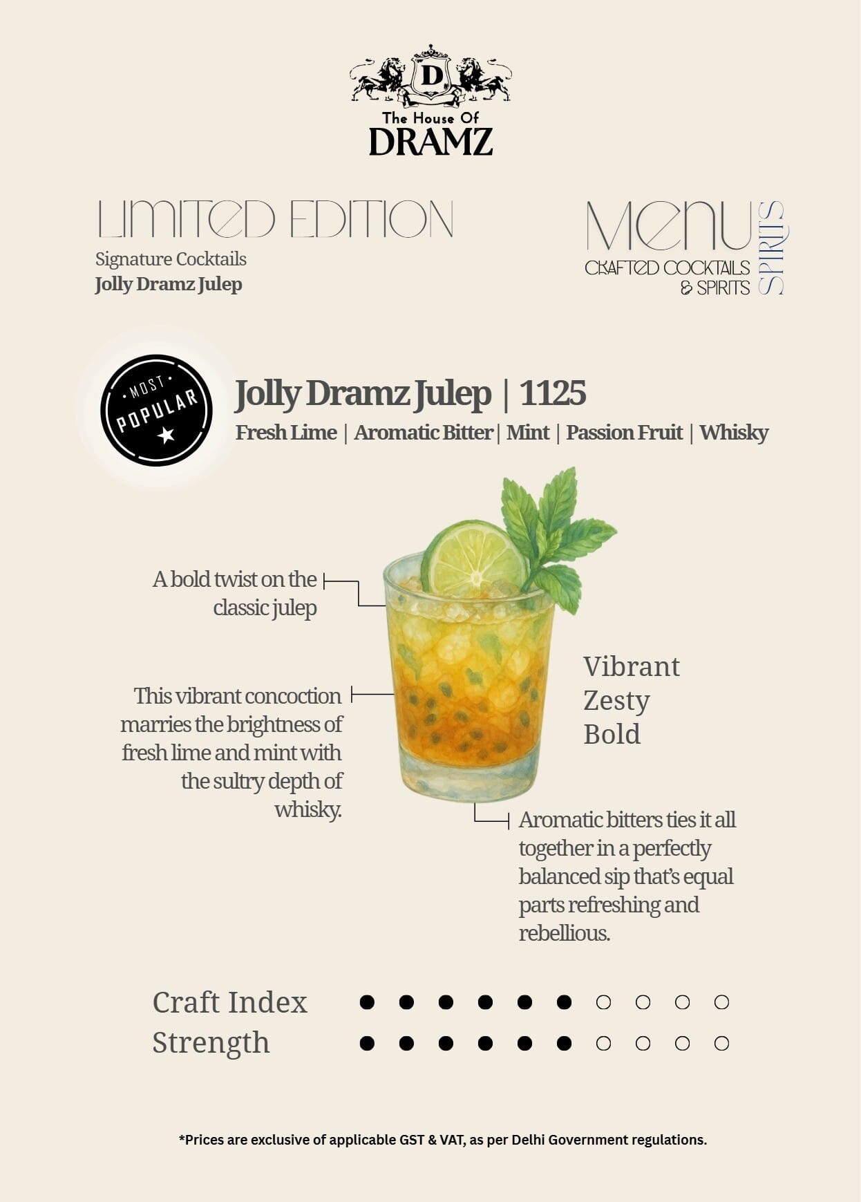 Dining Experience for Two at DRAMZ, South Delhi — Food menu