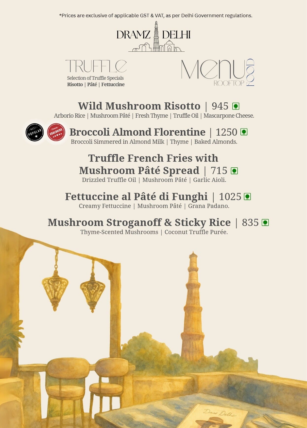 Dining Experience for Two at DRAMZ, South Delhi — Food menu