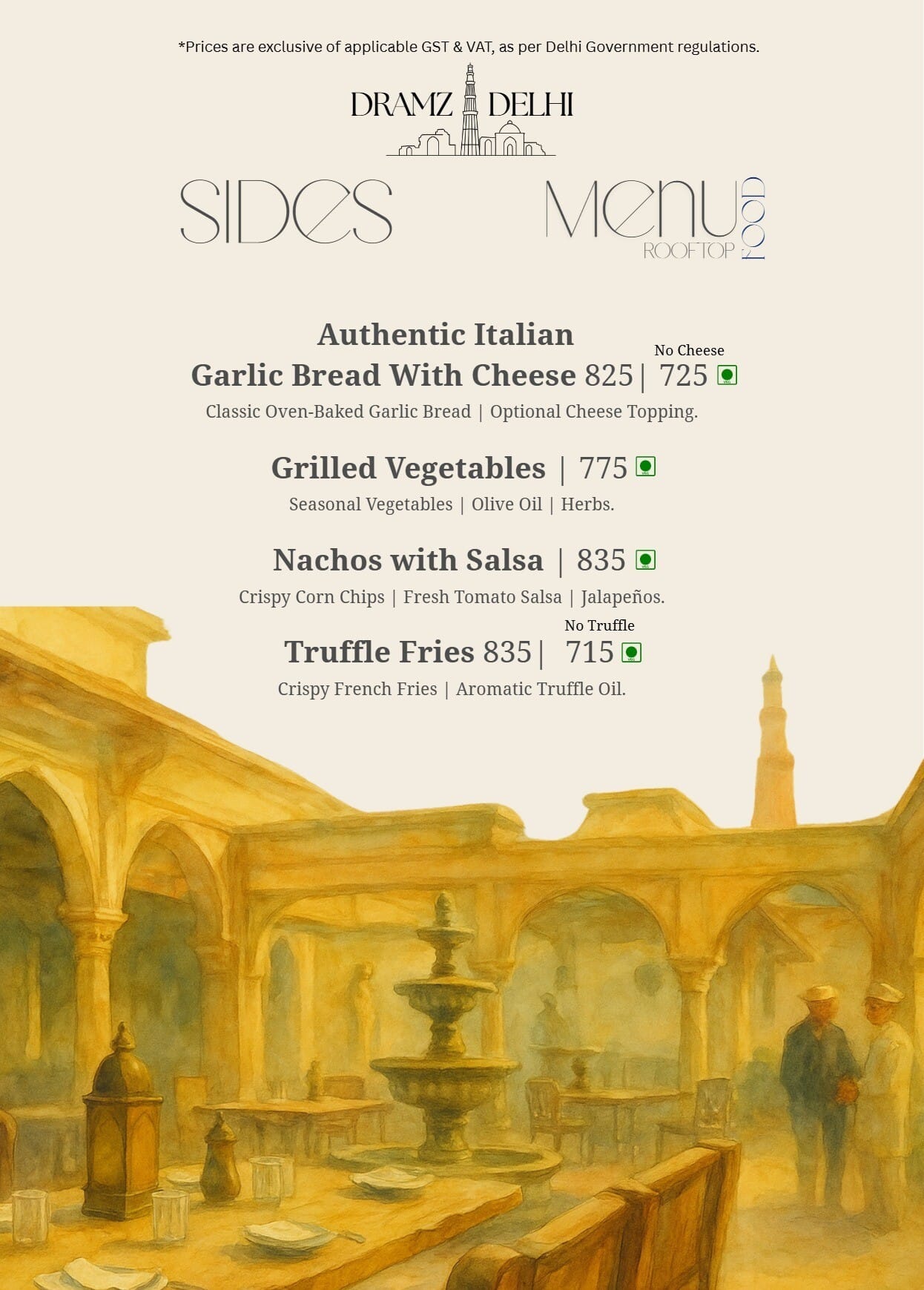 Dining Experience for Two at DRAMZ, South Delhi — Food menu