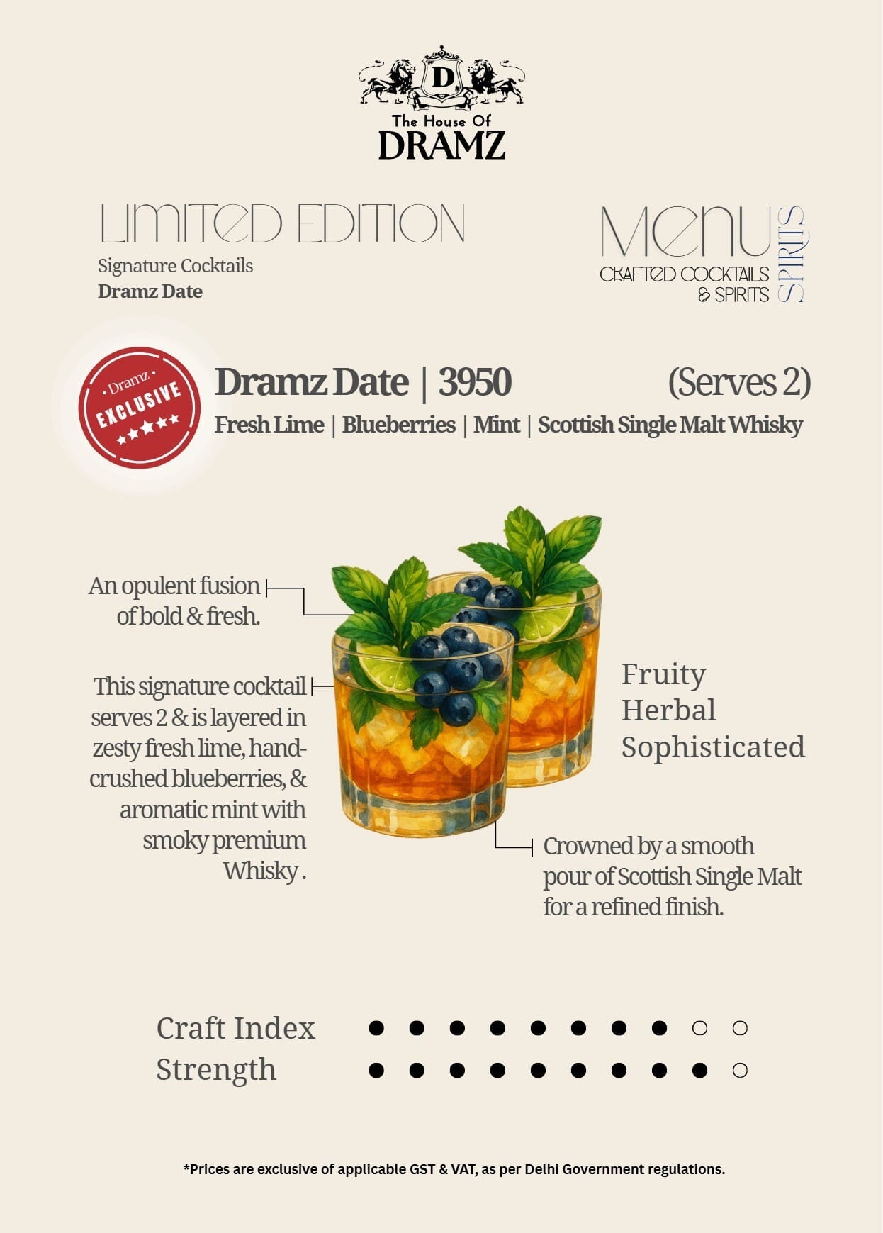 Dining Experience for Two at DRAMZ, South Delhi — Food menu