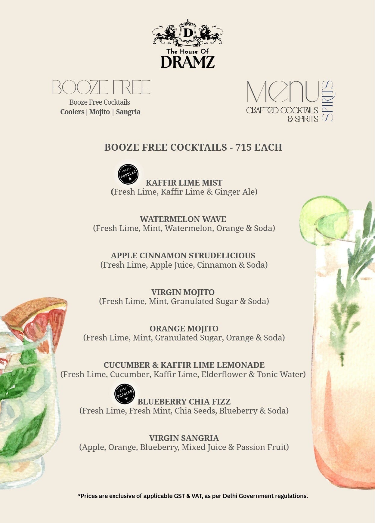 Dining Experience for Two at DRAMZ, South Delhi — Food menu