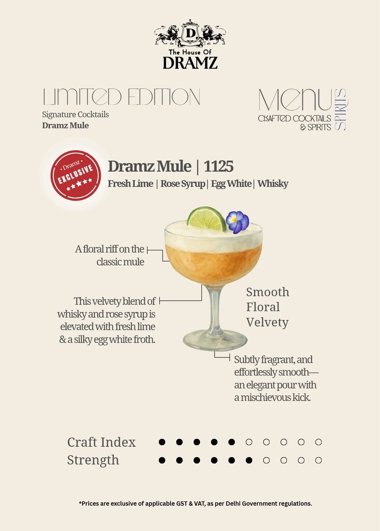 Dining Experience for Two at DRAMZ, South Delhi — Beverages menu