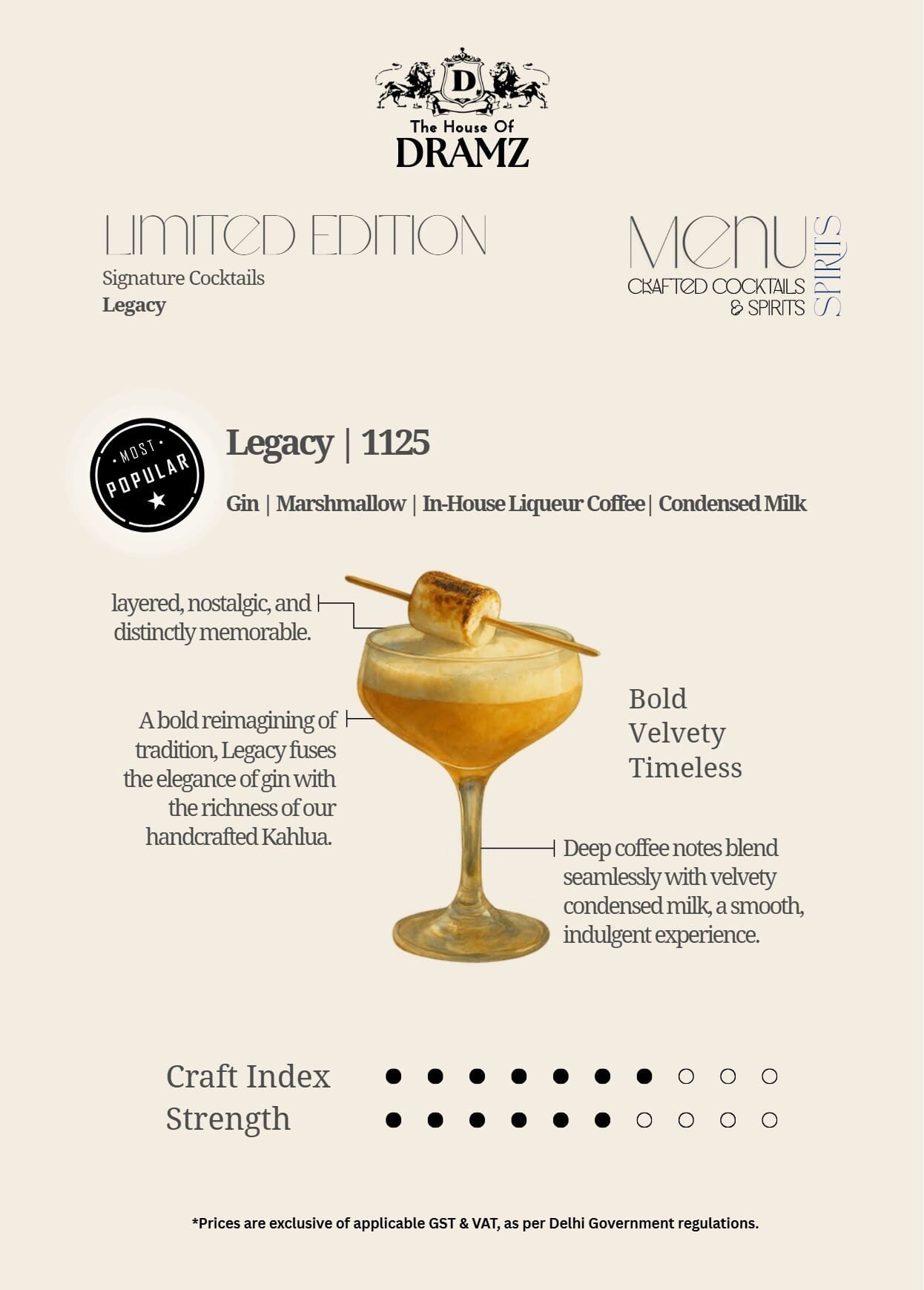 Dining Experience for Two at DRAMZ, South Delhi — Beverages menu