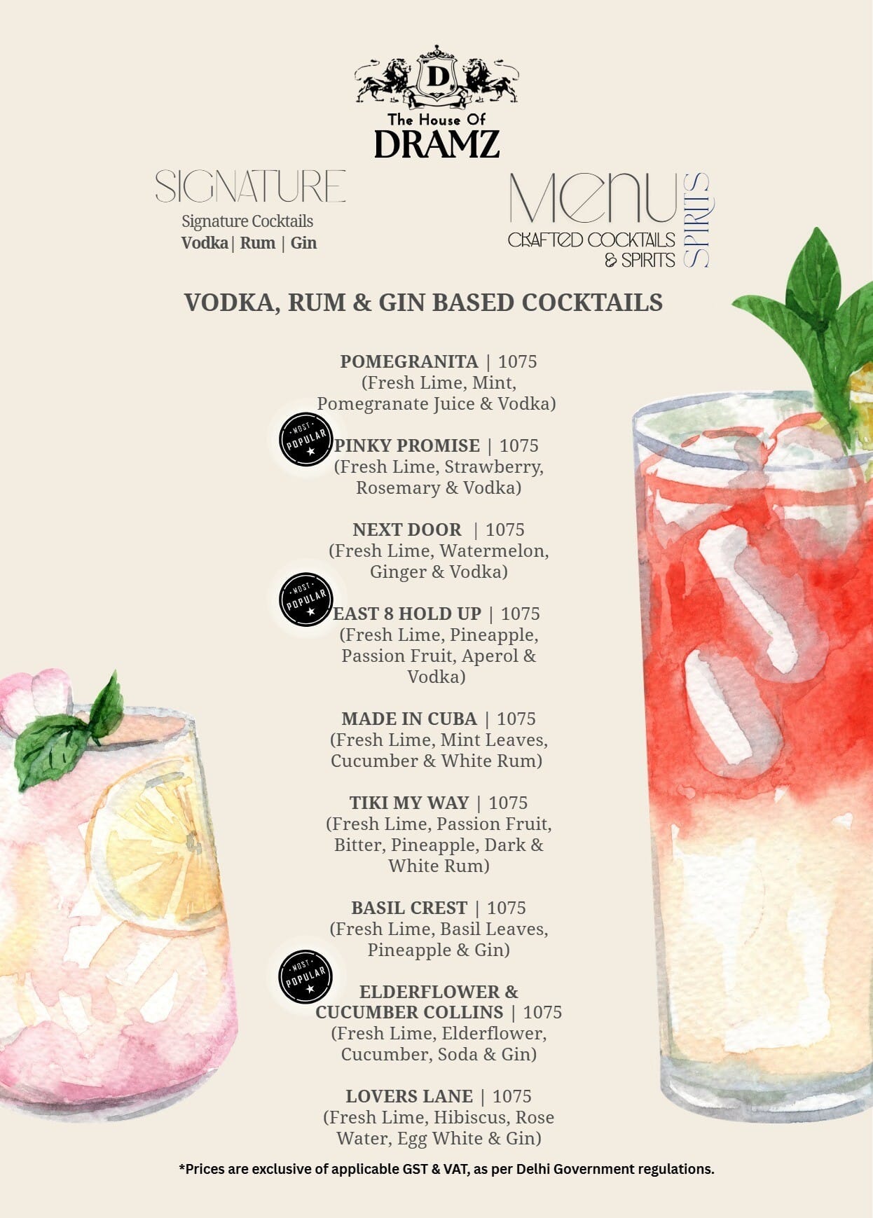 Dining Experience for Two at DRAMZ, South Delhi — Beverages menu