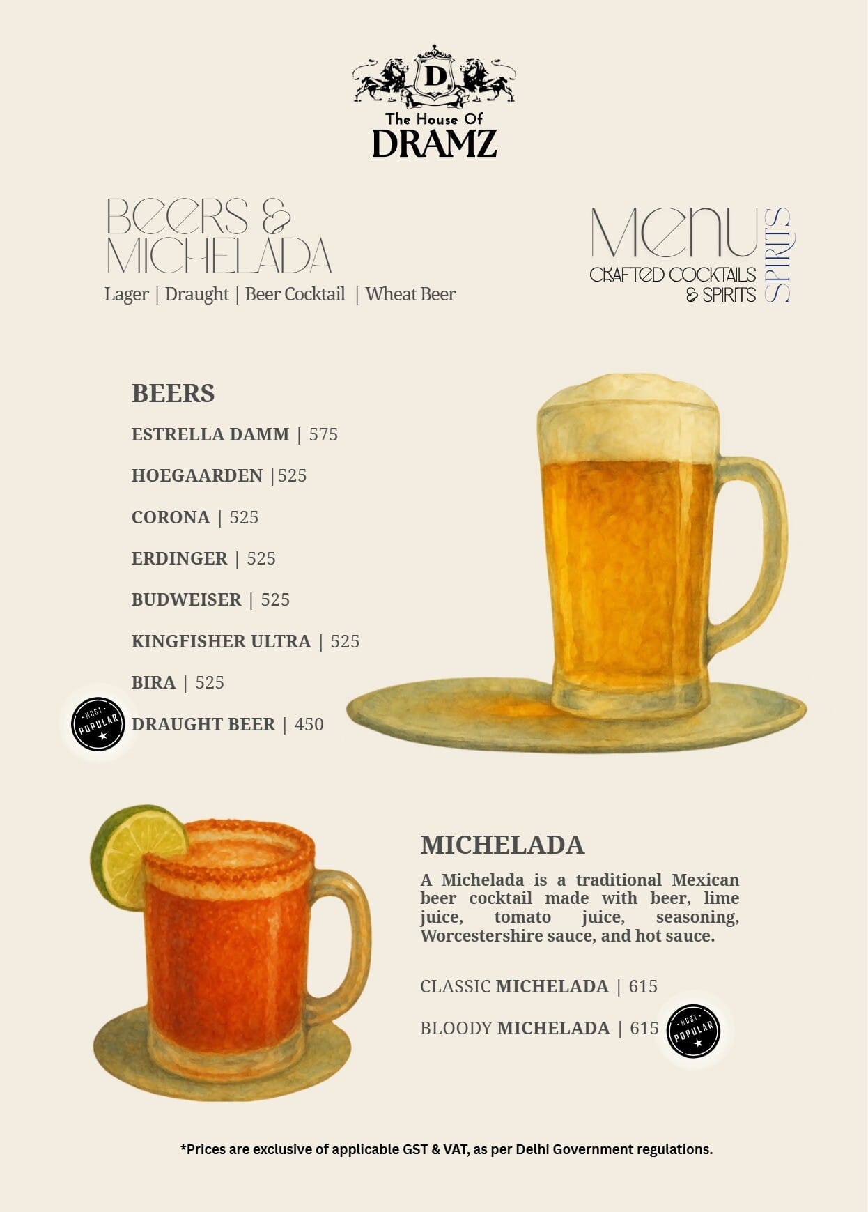Dining Experience for Two at DRAMZ, South Delhi — Beverages menu