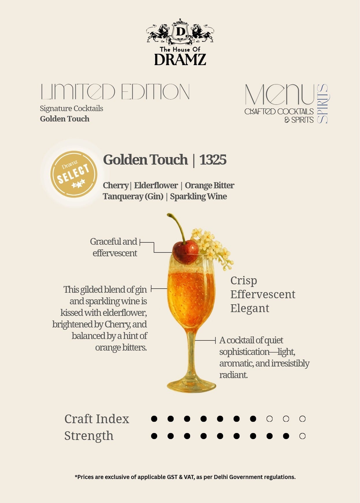 Dining Experience for Two at DRAMZ, South Delhi — Beverages menu